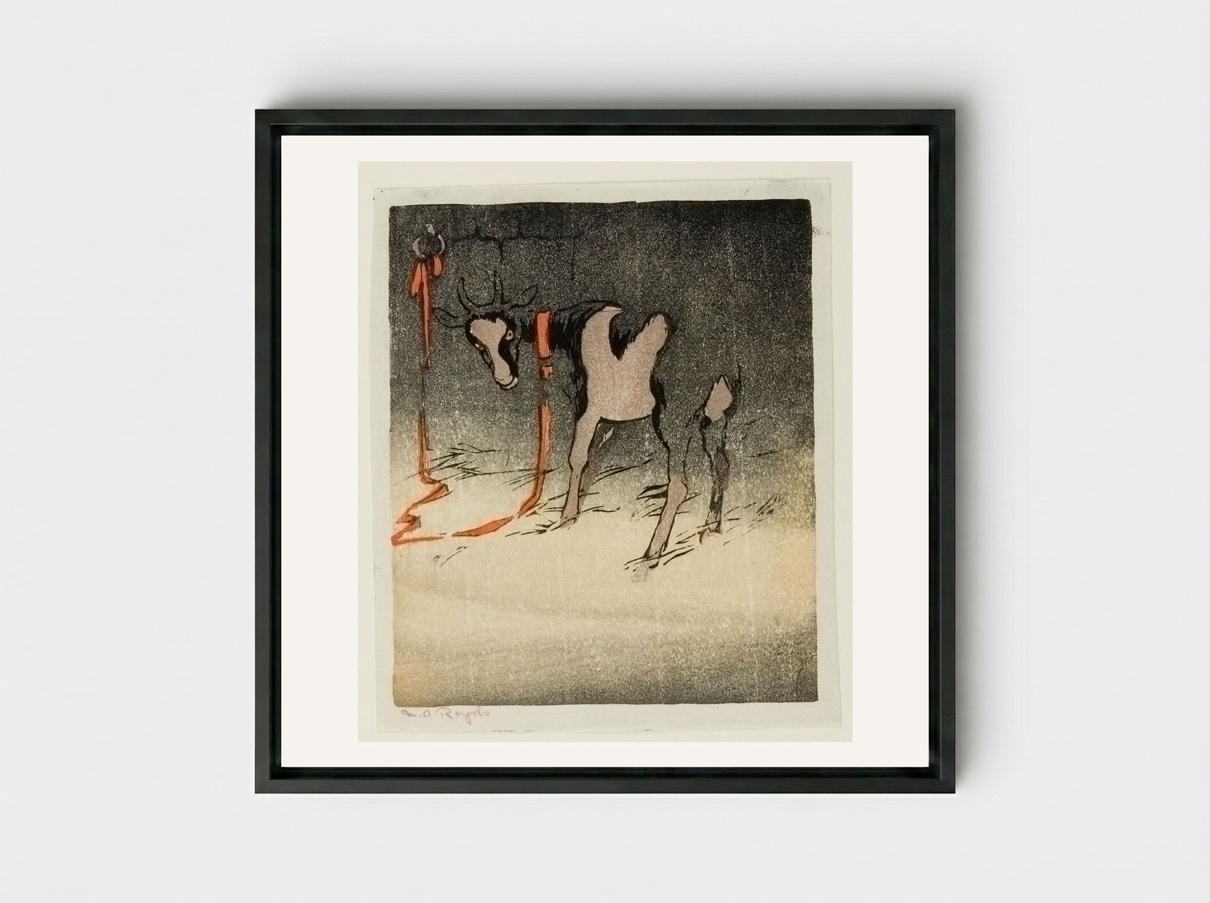 The Red Tether - Mabel Royds - Framed Canvas Black