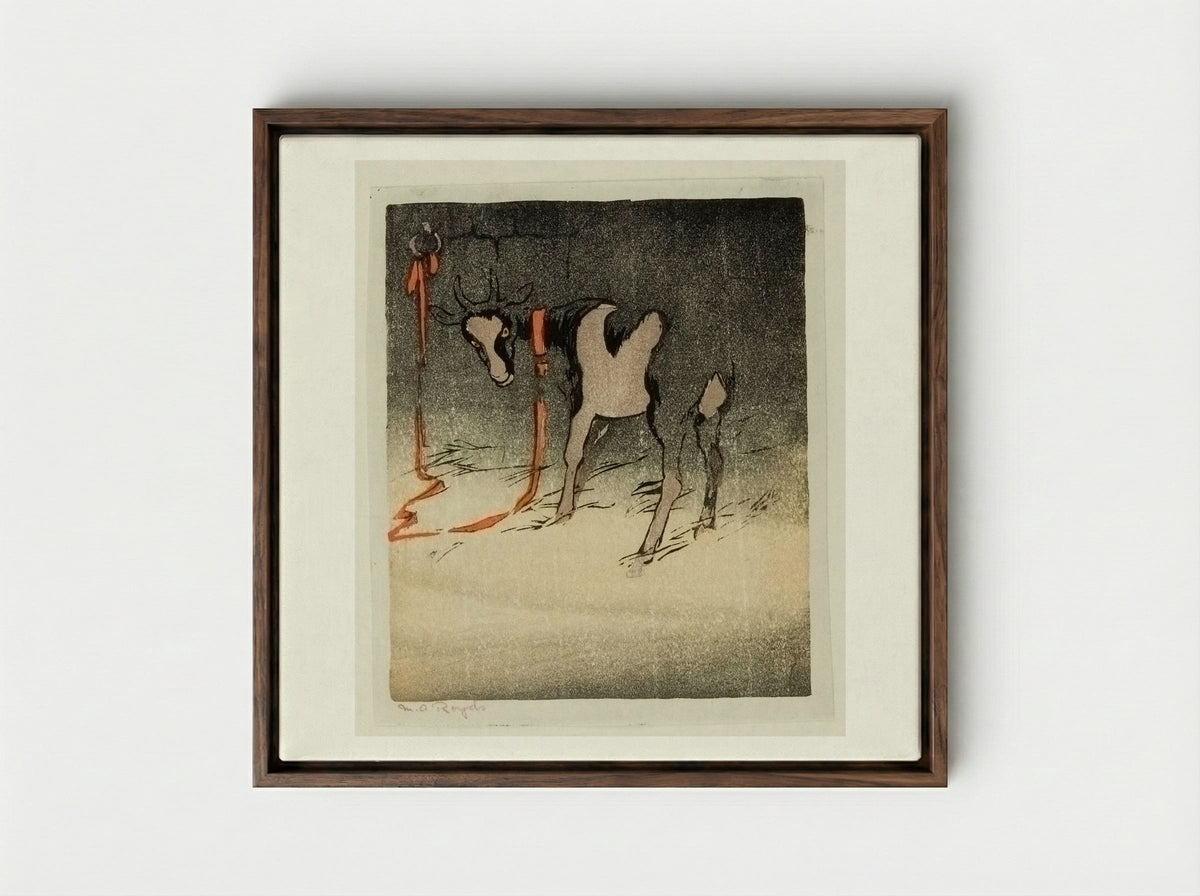 The Red Tether - Mabel Royds - Framed Canvas Dark Wood