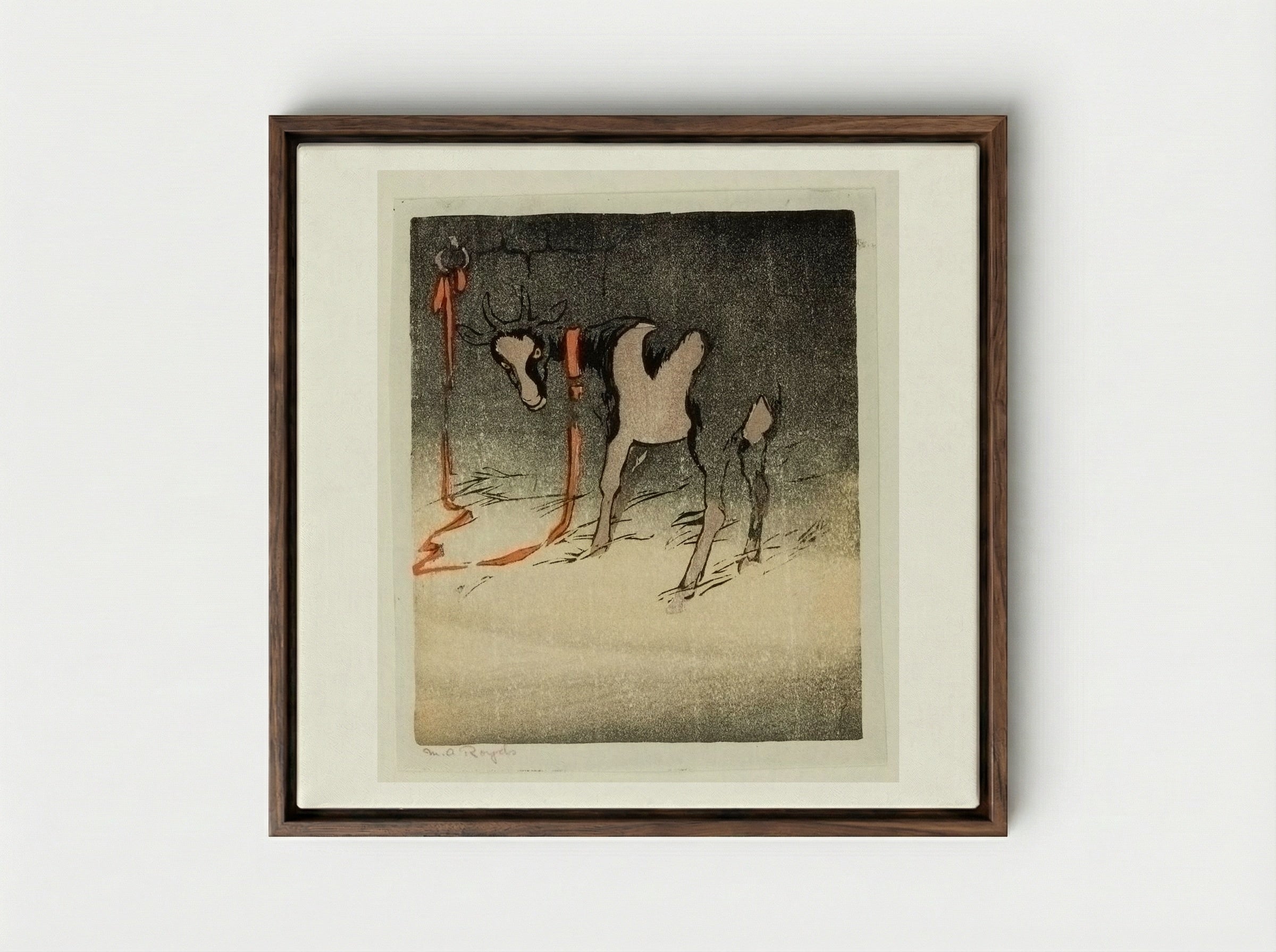 The Red Tether - Mabel Royds - Framed Canvas Dark Wood