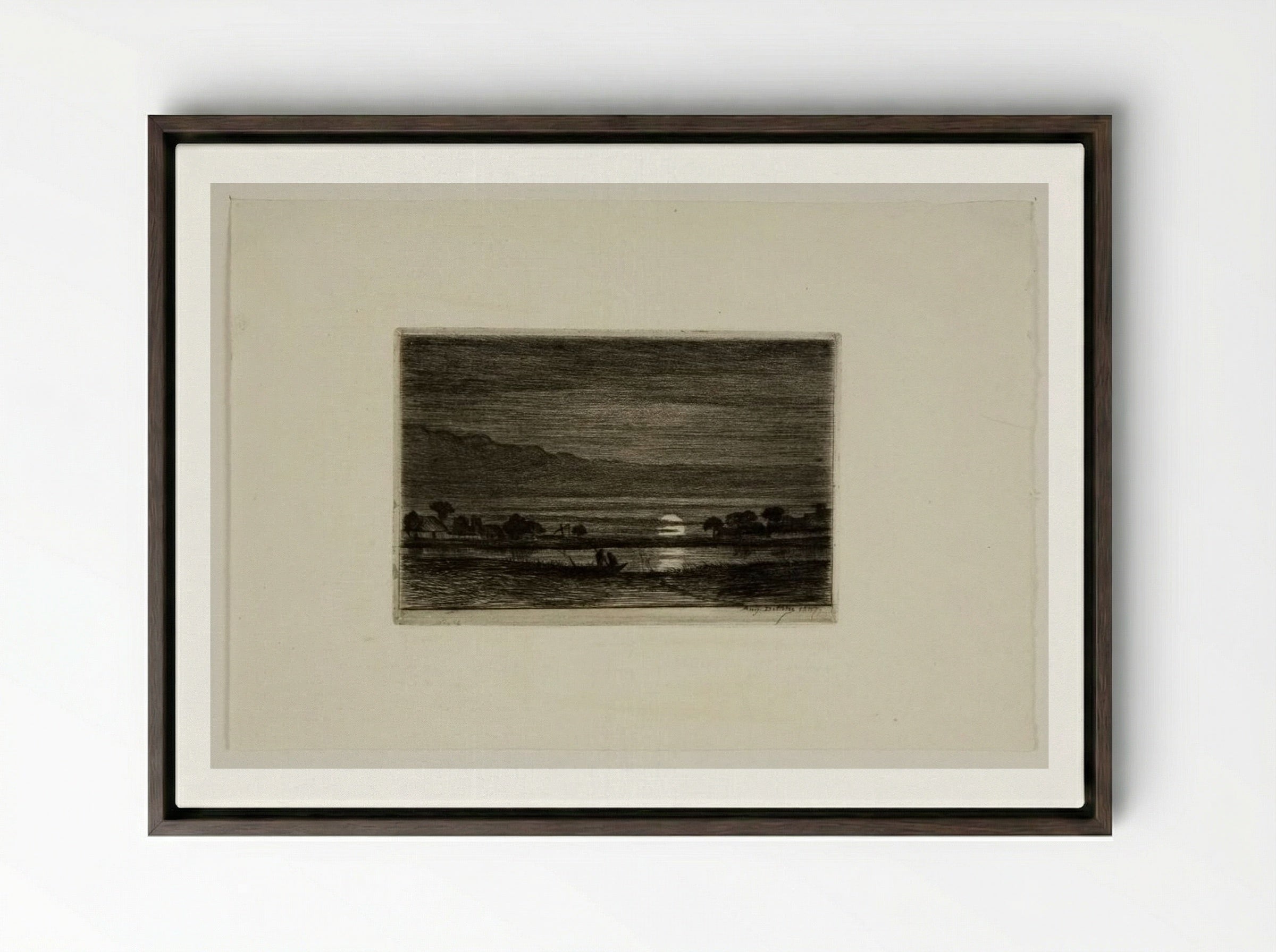 Landscape by Moonlight - Auguste Delâtre - Framed Canvas Dark Wood