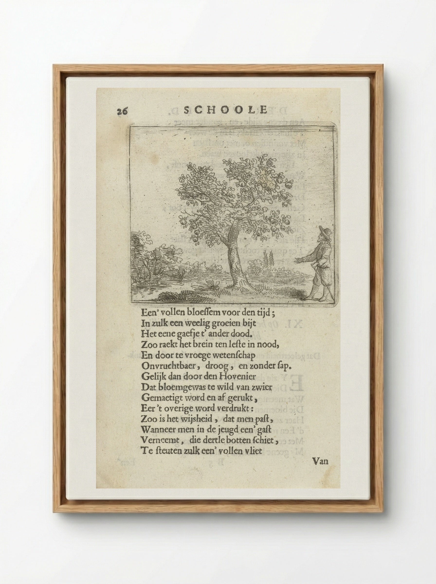 Figuur bij een appelboom - Arnold Houbraken - Framed Canvas Wood
