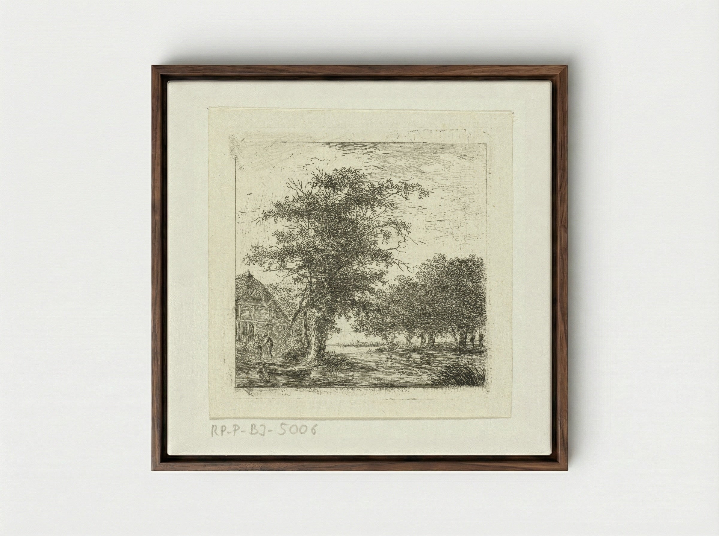 River in a Wooded Landscape - Hermanus van Brussel - Framed Canvas Dark Wood