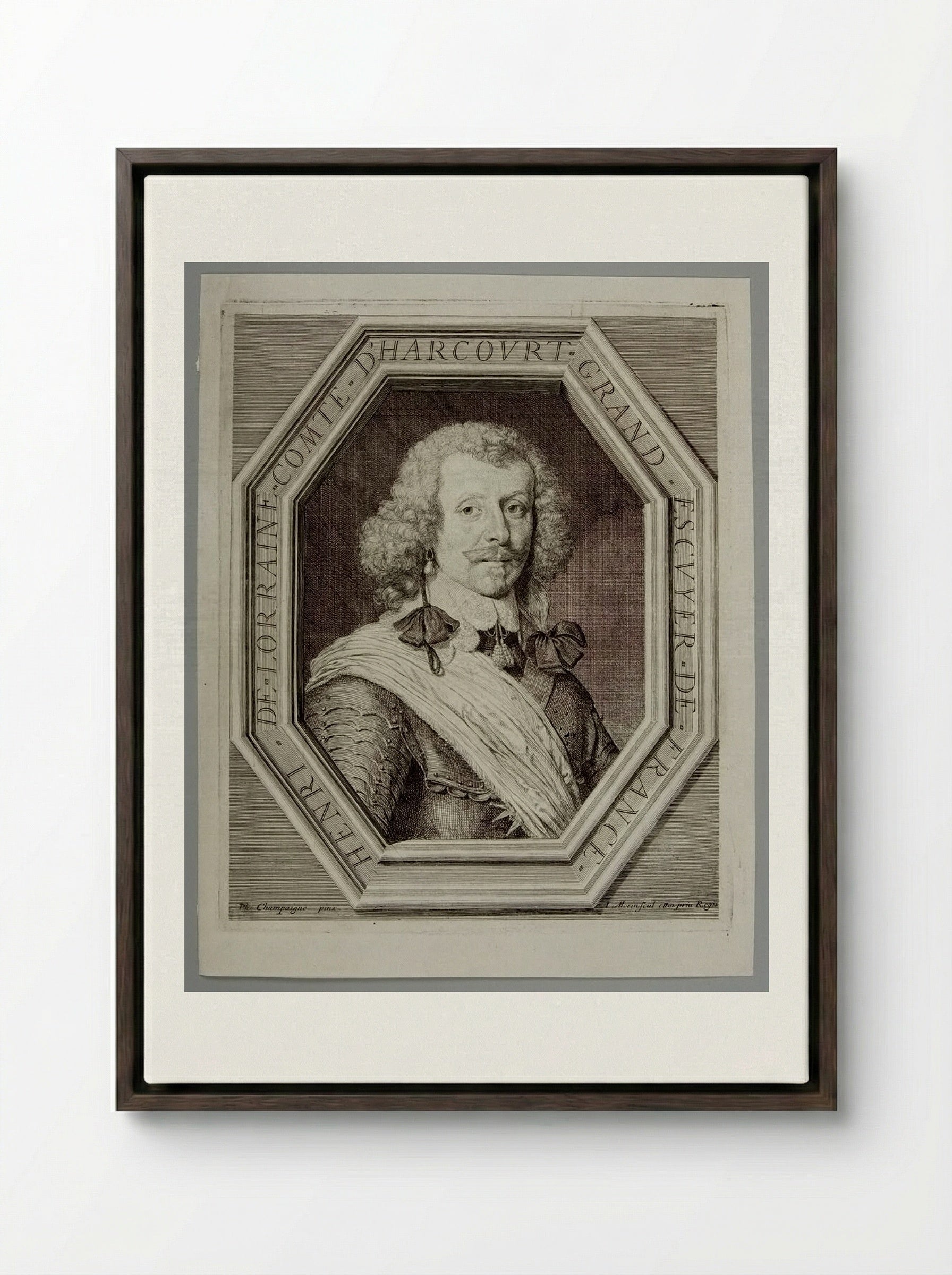 Henri de Lorraine, Comte d'Harcourt, Grand Escuyer de France - Jean Morin - Framed Canvas Dark Wood