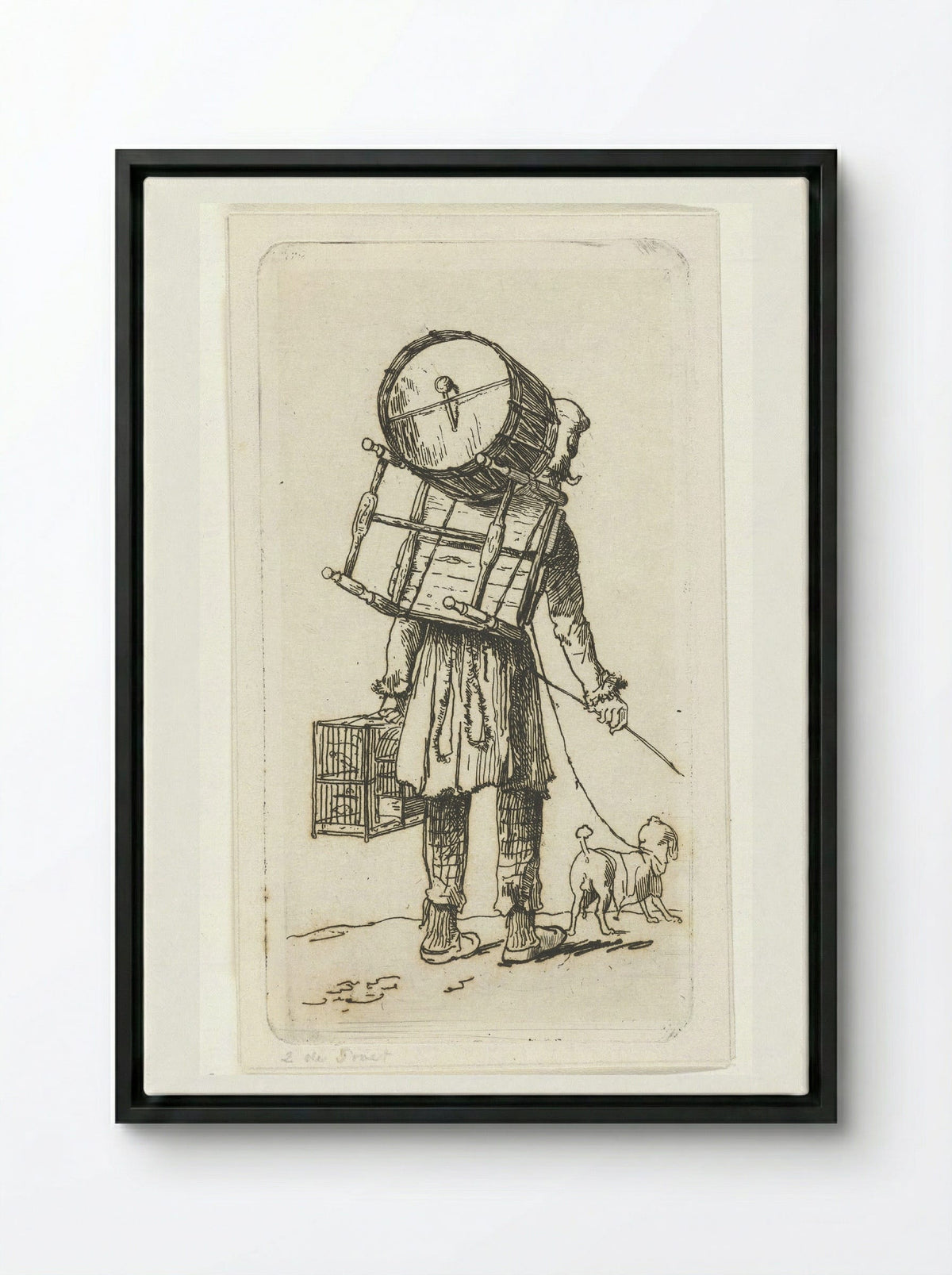 Straatmuzikant met hond - Jacobus Ludovicus Cornet - Framed Canvas Black