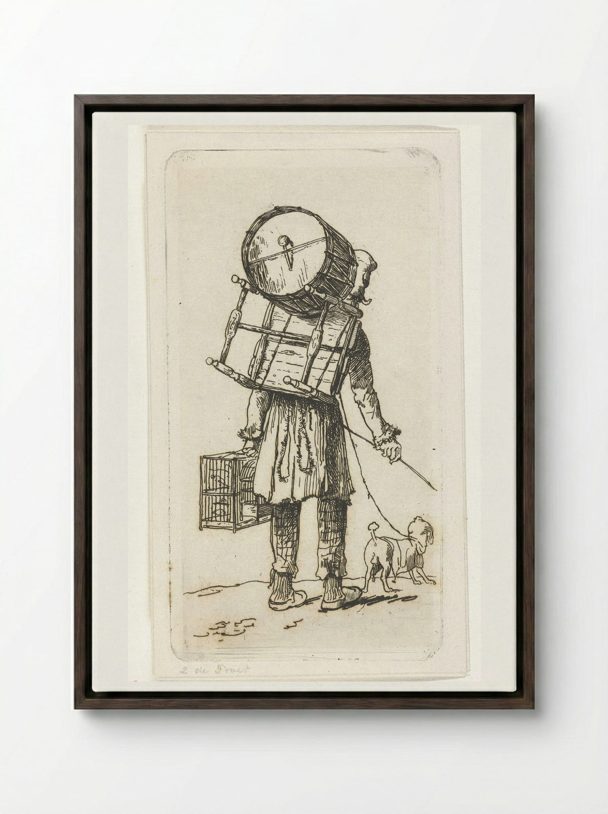 Straatmuzikant met hond - Jacobus Ludovicus Cornet - Framed Canvas Dark Wood