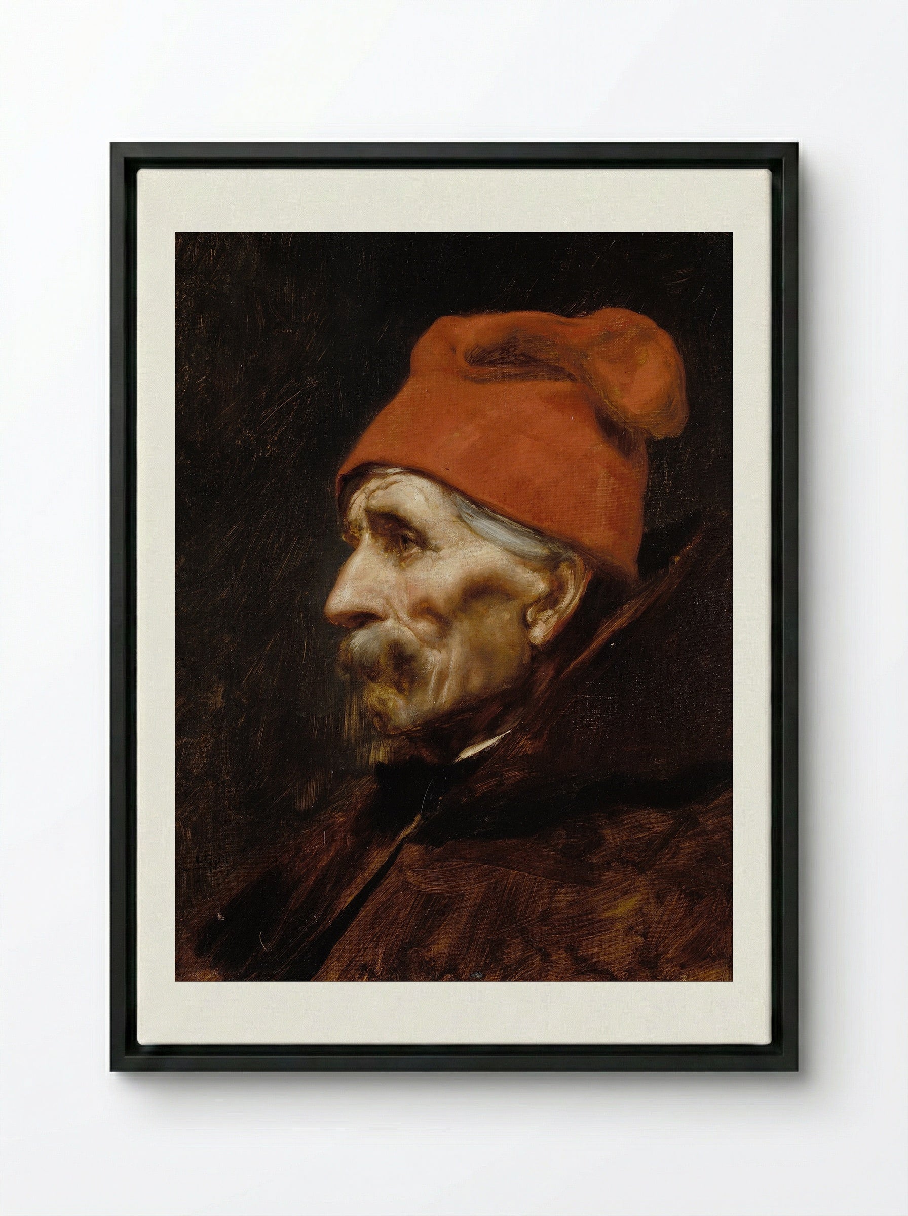 Head of an Old Man - Nikolaos Gyzis - Framed Canvas Black