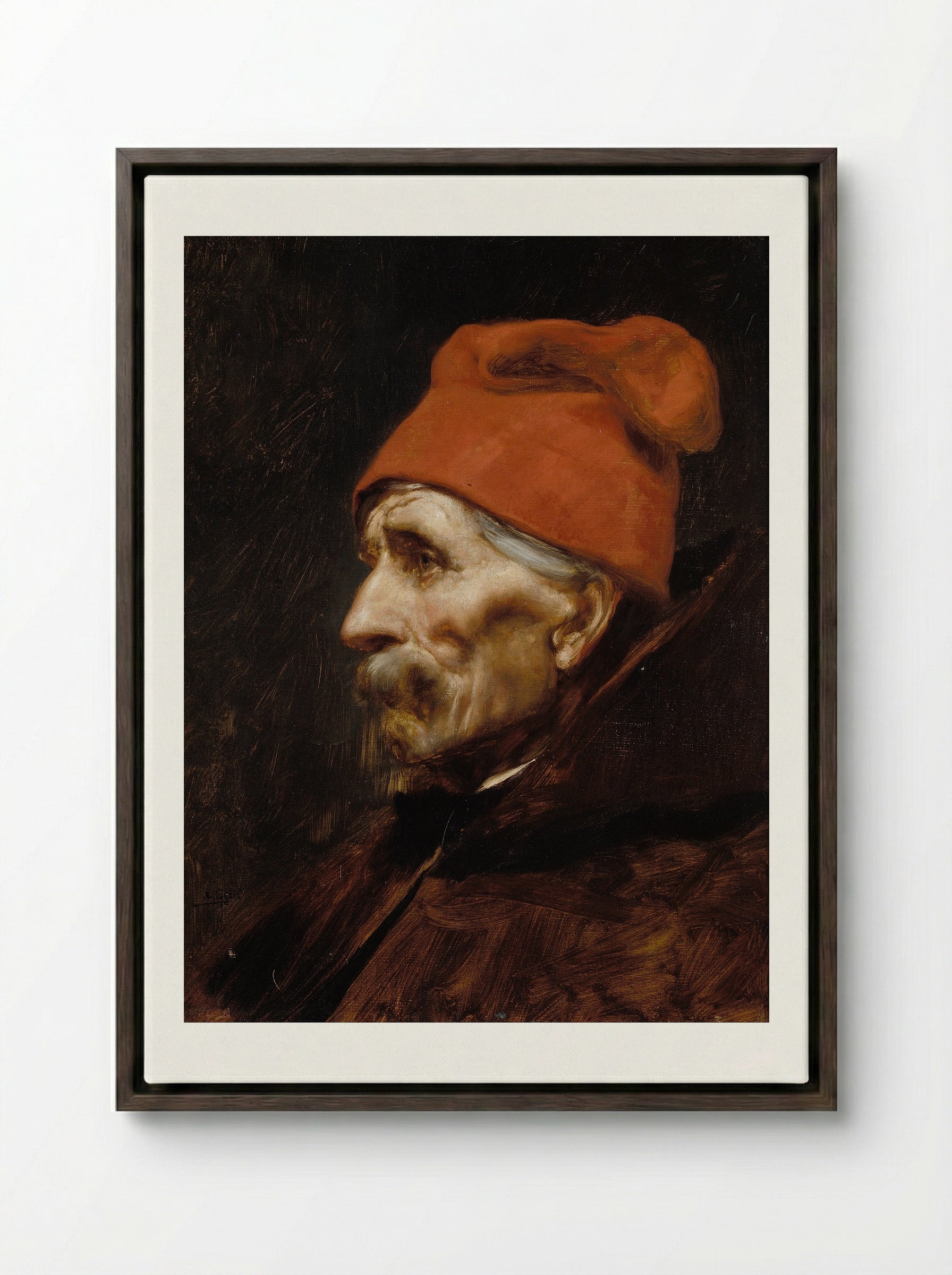 Head of an Old Man - Nikolaos Gyzis - Framed Canvas Dark Wood