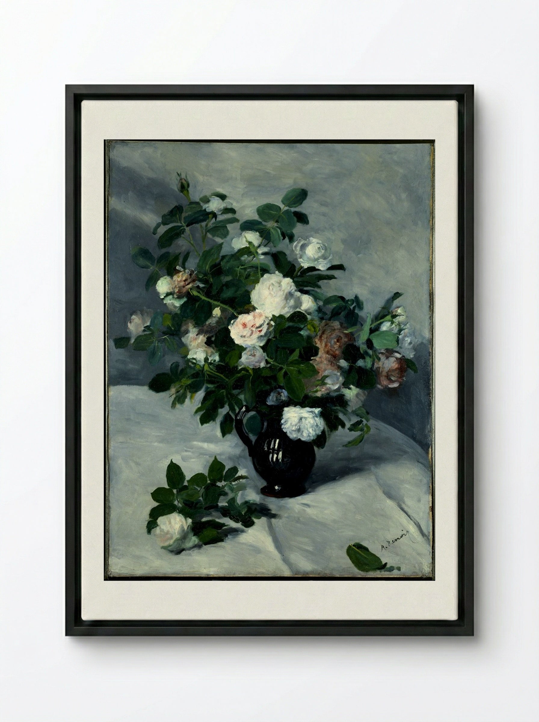 Still Life with Roses - Pierre-Auguste Renoir - Framed Canvas Black
