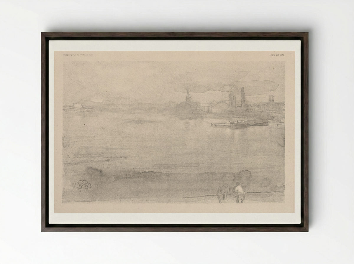 Early Morning: The Thames at Battersea - James McNeill Whistler - Framed Canvas Dark Wood