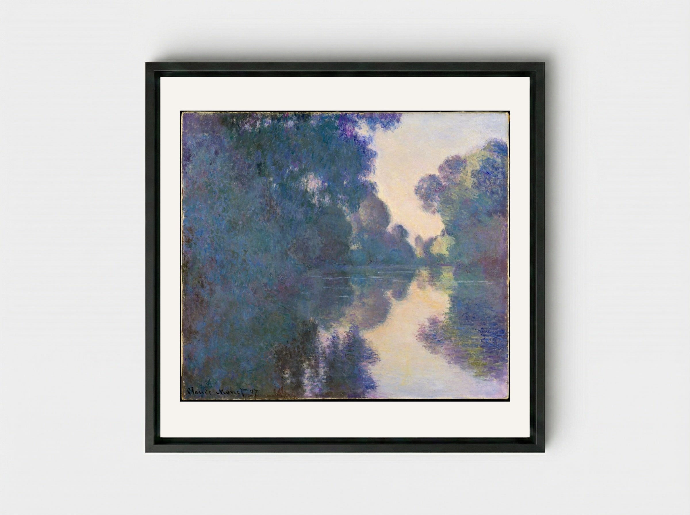 Morning on the Seine near Giverny - Claude Monet - Framed Canvas Black