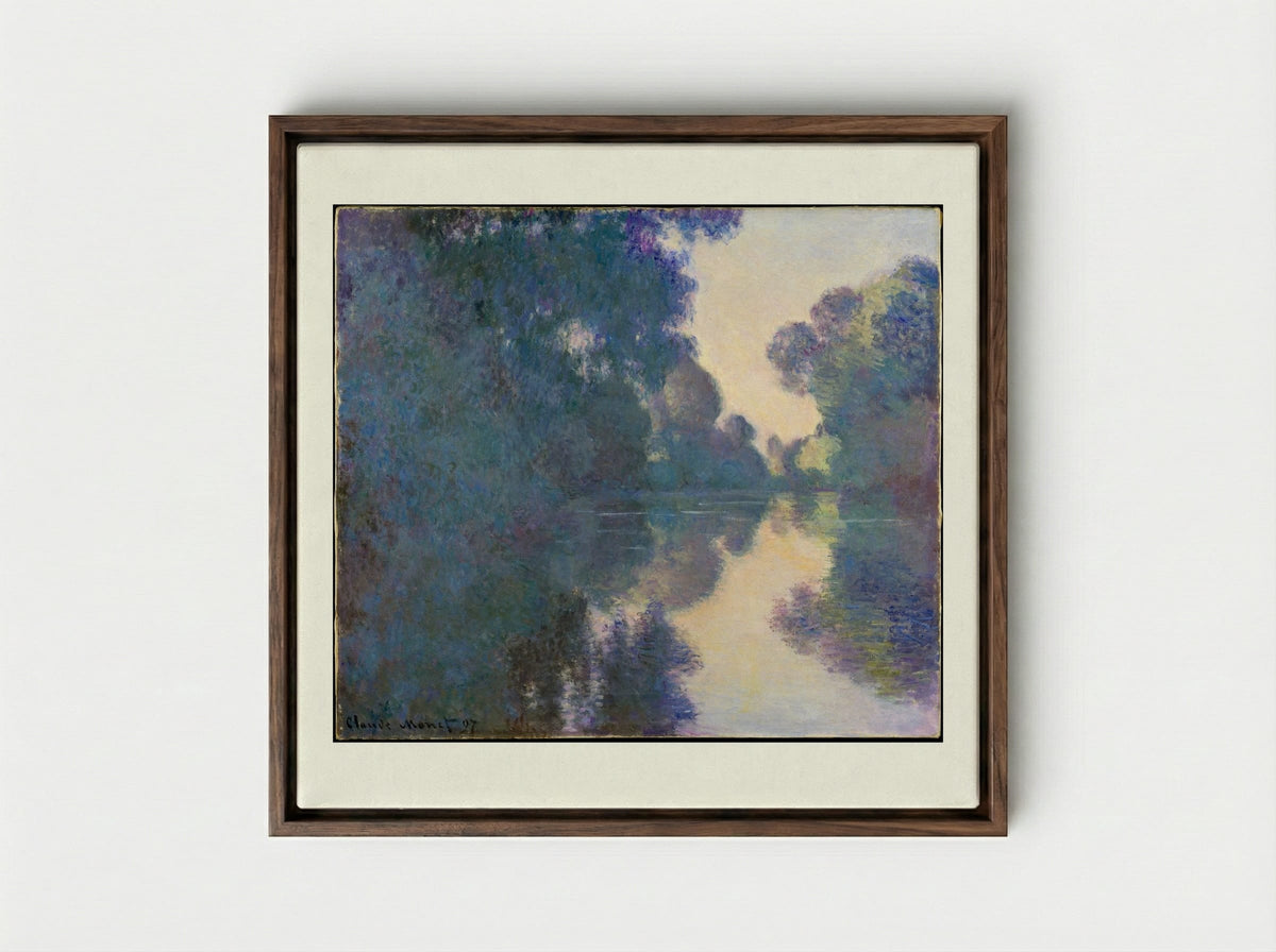 Morning on the Seine near Giverny - Claude Monet - Framed Canvas Dark Wood