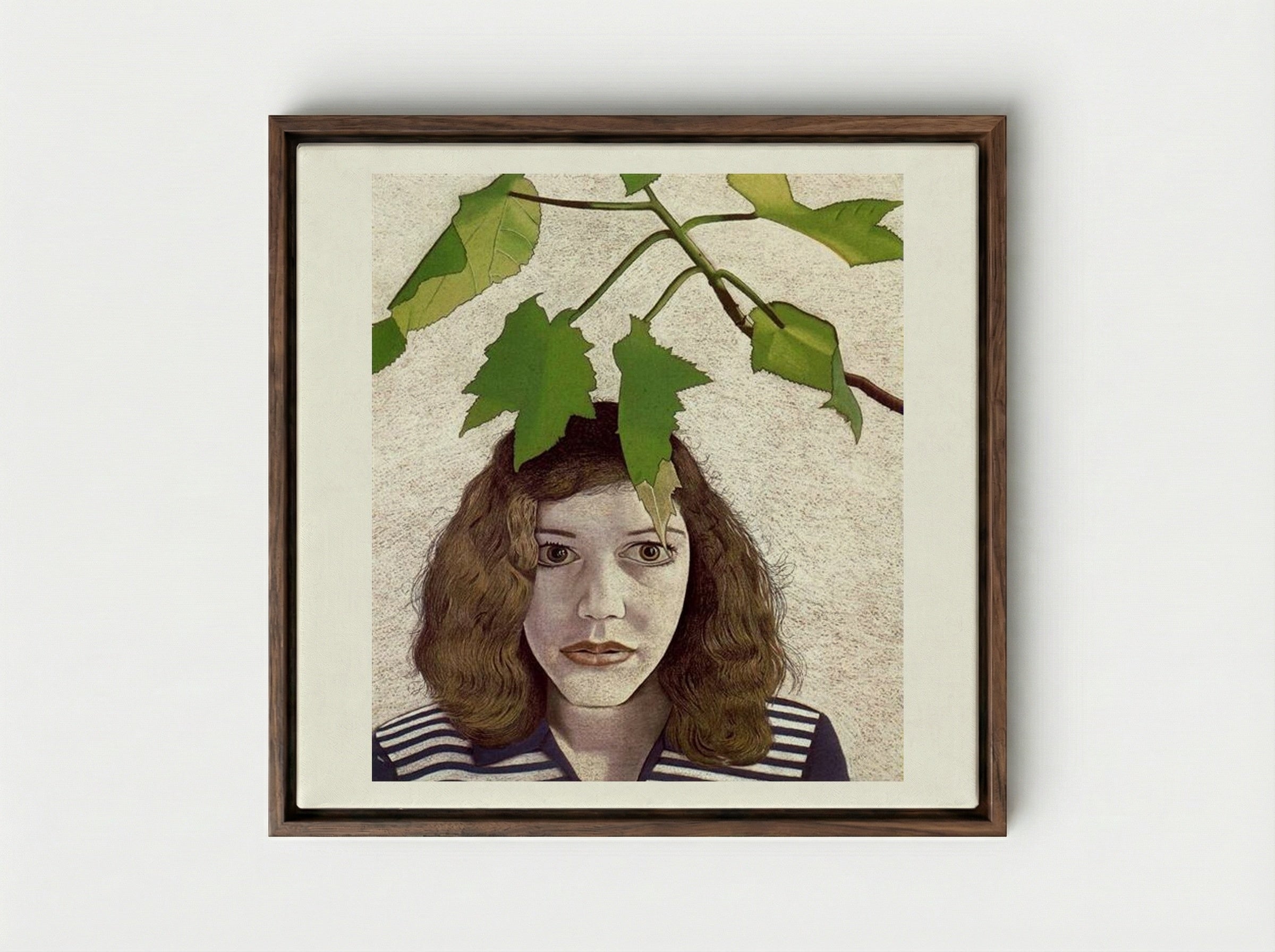 Girl with Leaves - Lucian Freud - Framed Canvas Dark Wood