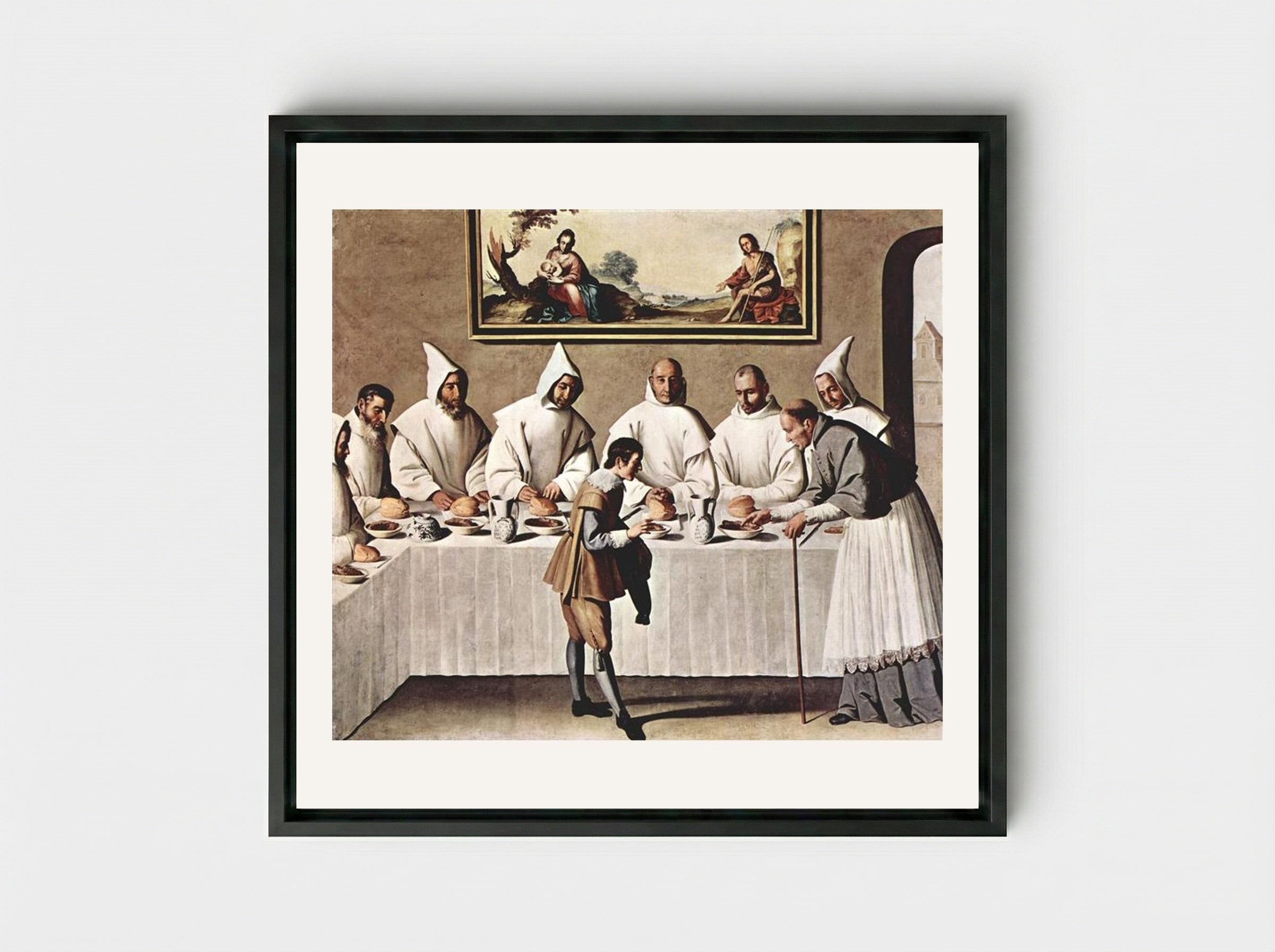 St. Hugh of Cluny in the Refectory of the Carthusians - Francisco de Zurbarán - Framed Canvas Black
