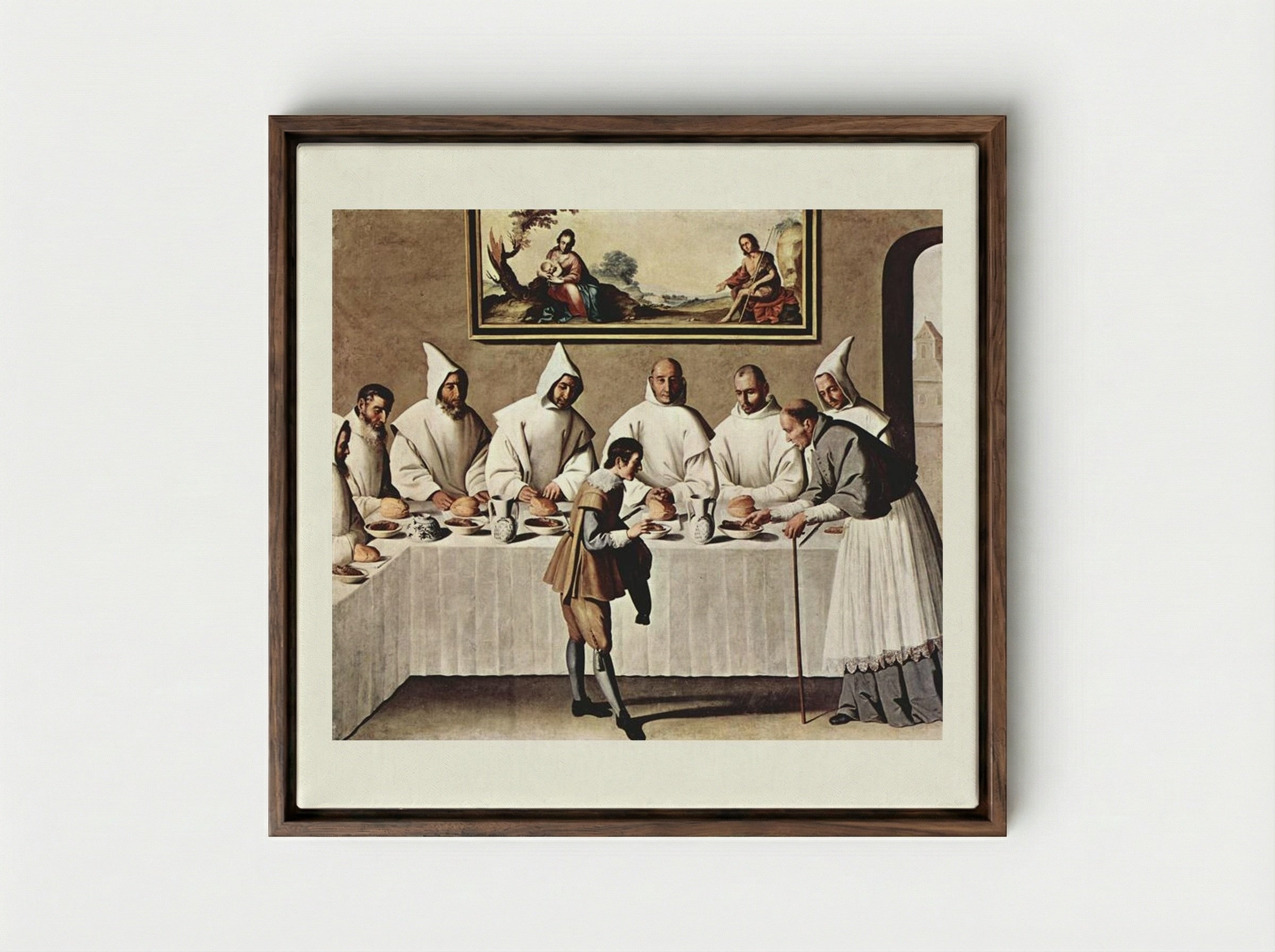St. Hugh of Cluny in the Refectory of the Carthusians - Francisco de Zurbarán - Framed Canvas Dark Wood