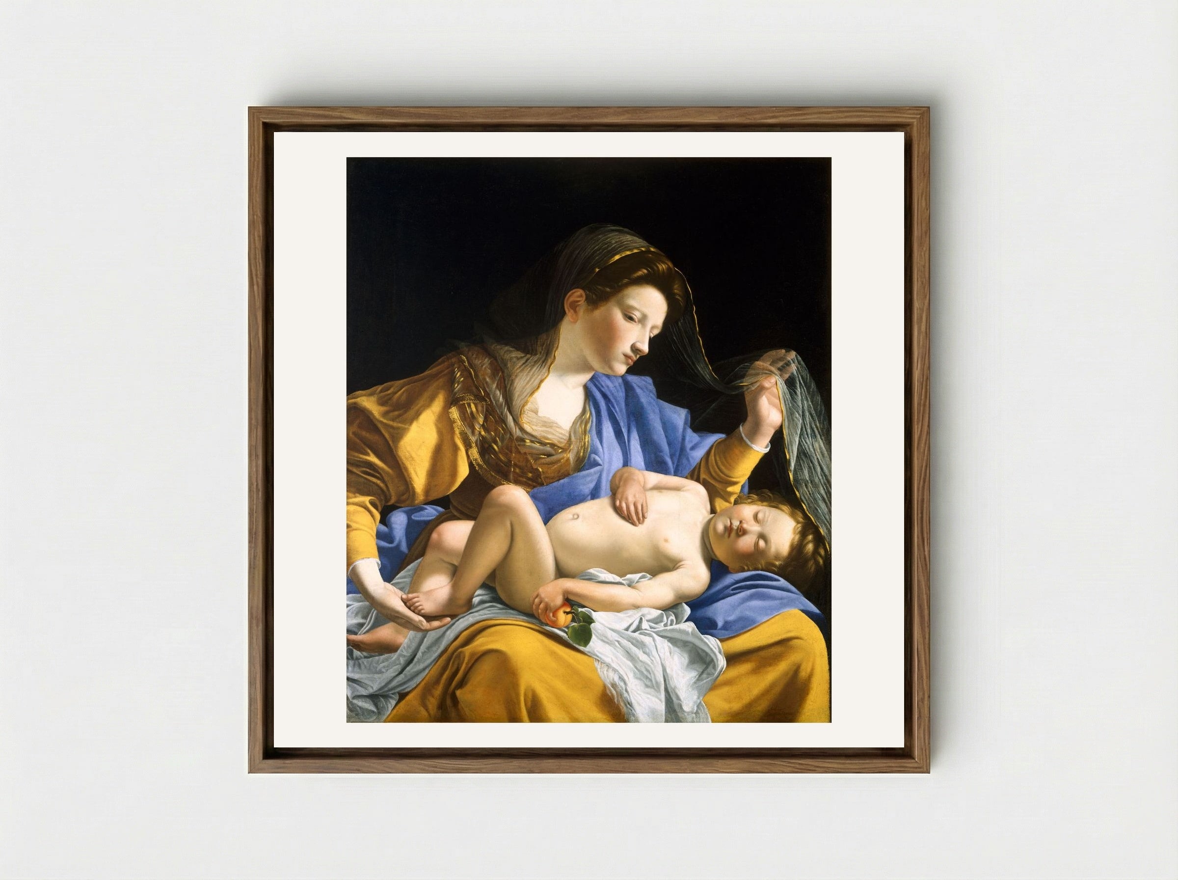 The Virgin with the Sleeping Christ Child - Orazio Gentileschi - Framed Canvas Wood