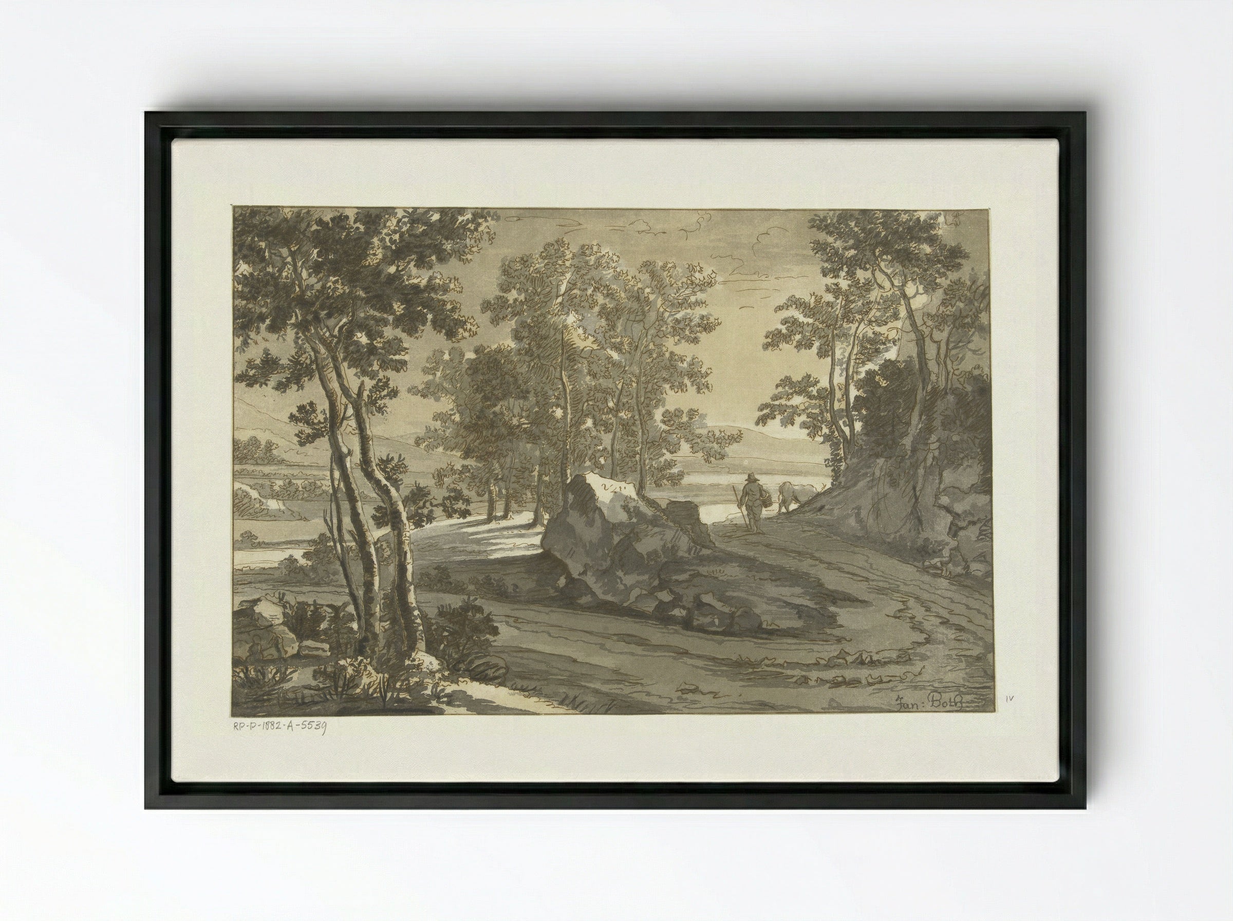 Wooded Landscape with a Drover - Jan Both - Framed Canvas Black