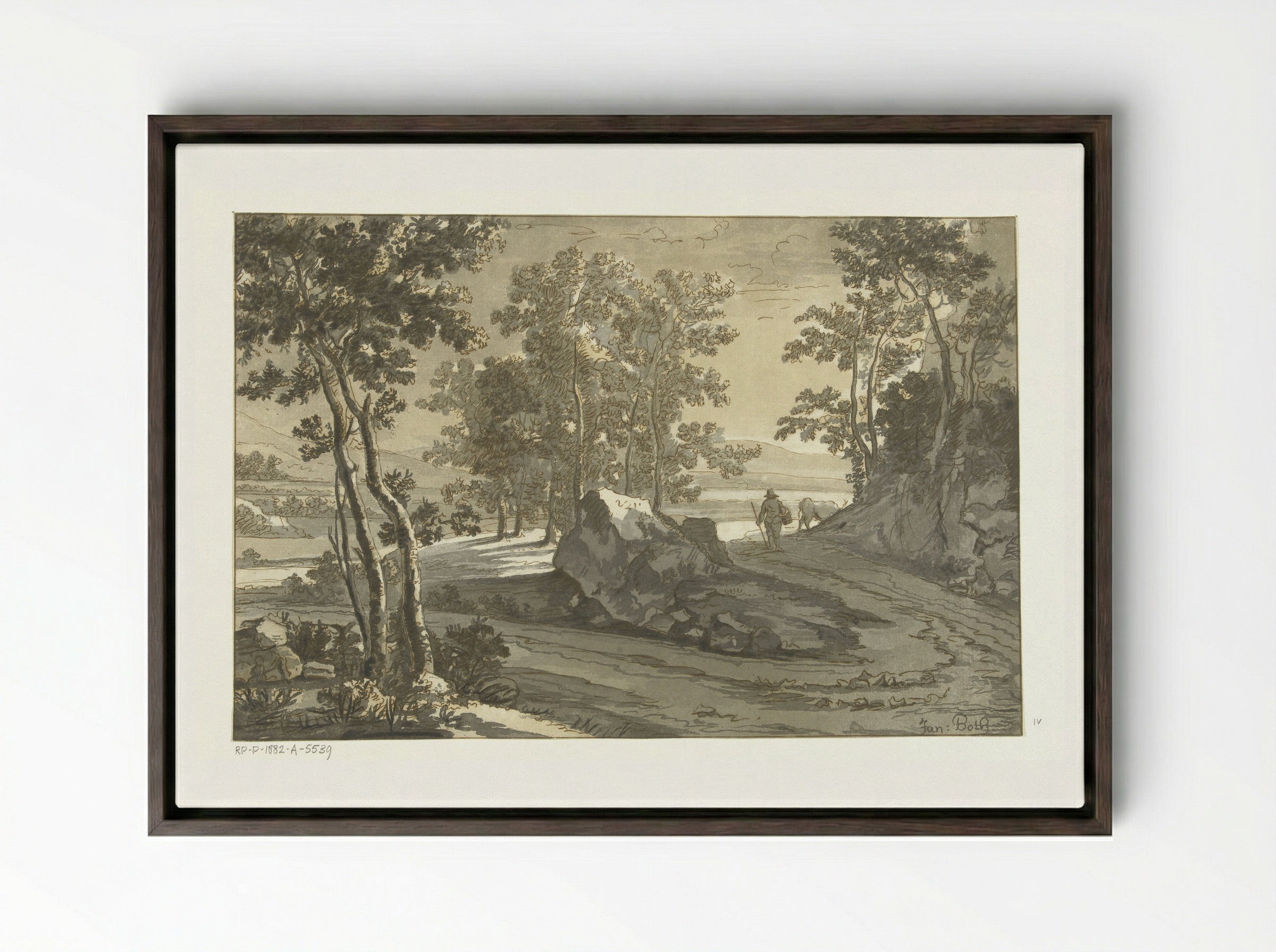 Wooded Landscape with a Drover - Jan Both - Framed Canvas Dark Wood