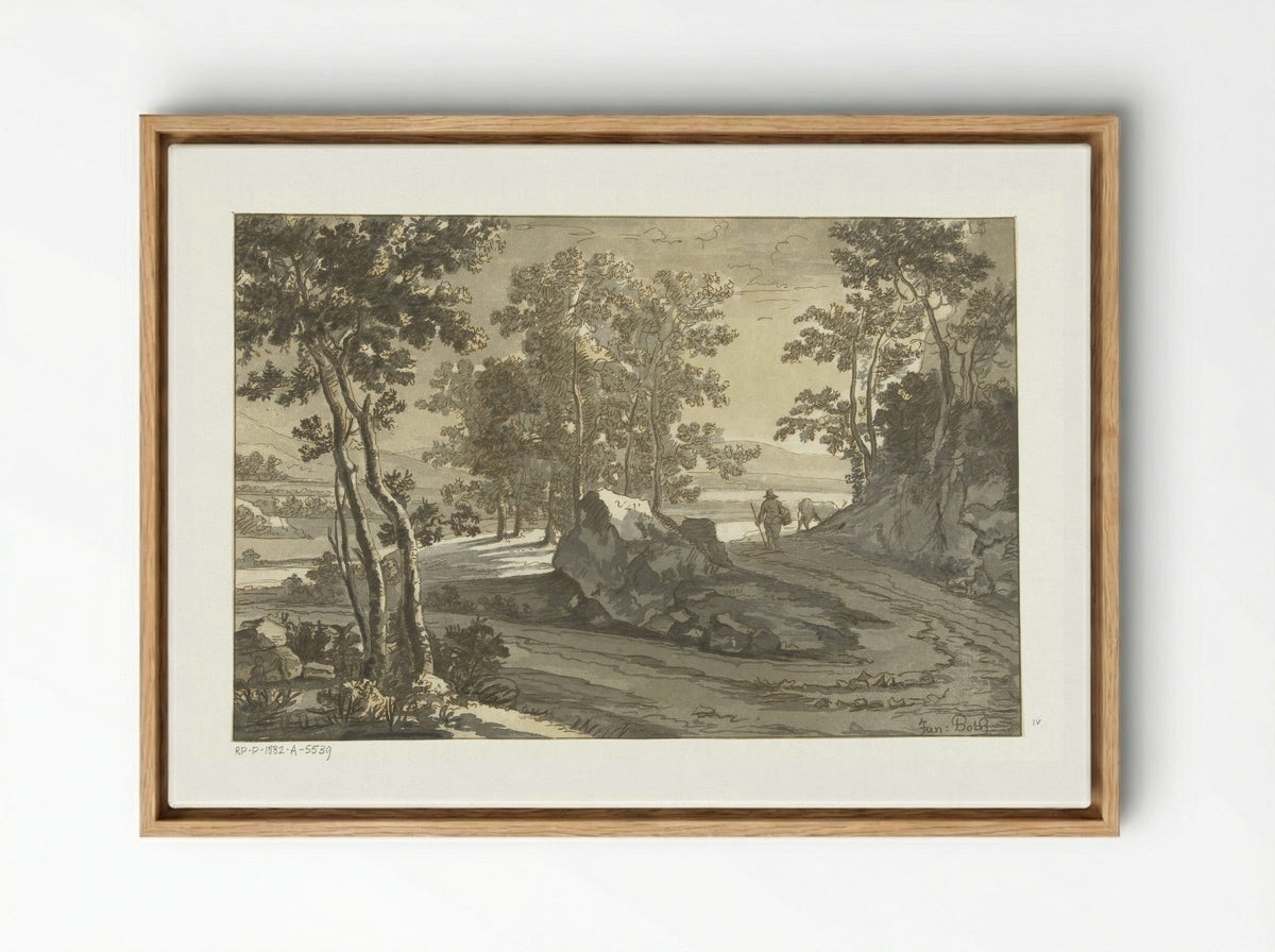 Wooded Landscape with a Drover - Jan Both - Framed Canvas Wood