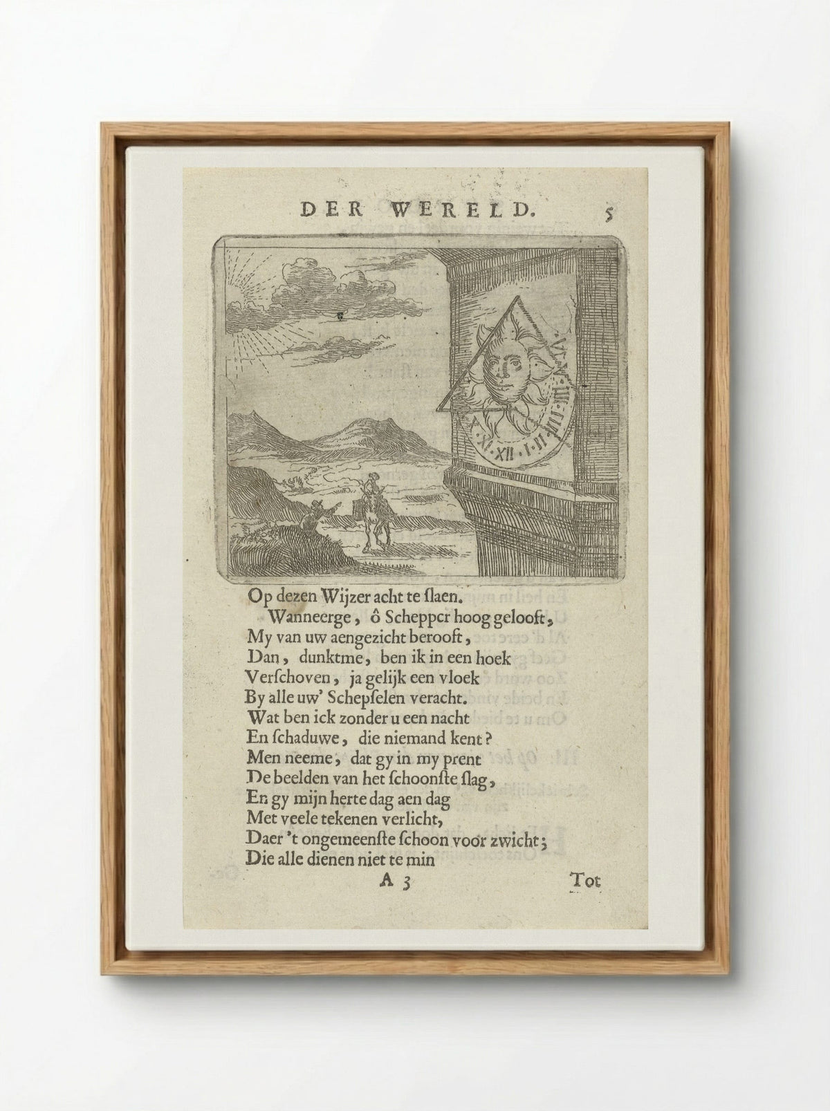 Zonnewijzer in een landschap met twee figuren - Arnold Houbraken - Framed Canvas Wood