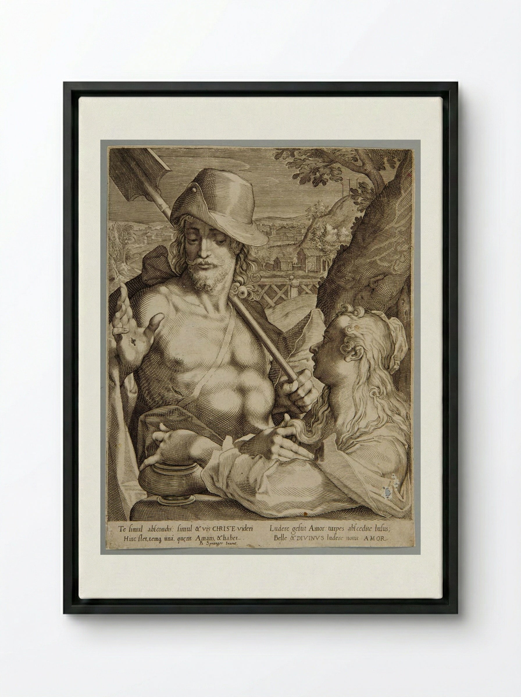 Christ as Gardener with Mary Magdalen - Aegidius Sadeler II - Framed Canvas Black