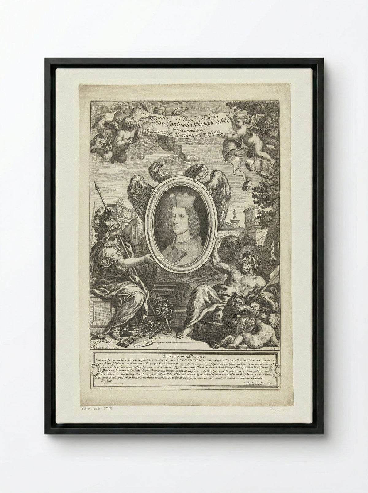 Portrait of Cardinal Pietro Ottoboni - Giovanni Giacomo de' Rossi - Framed Canvas Black