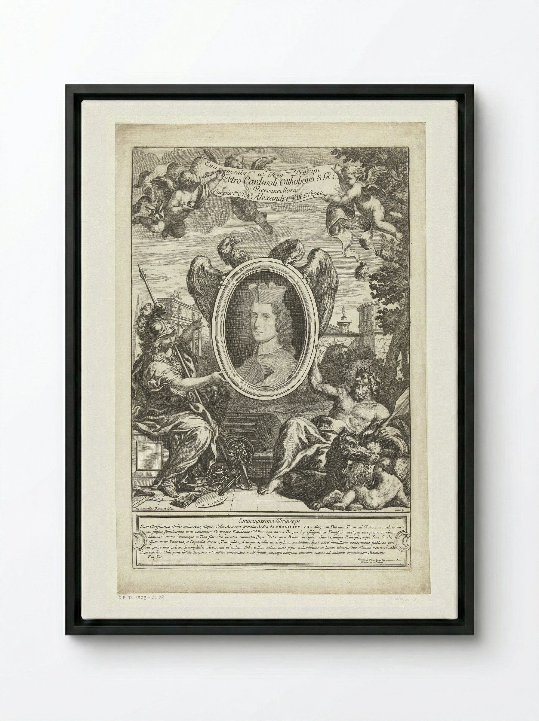 Portrait of Cardinal Pietro Ottoboni - Giovanni Giacomo de' Rossi - Framed Canvas Black