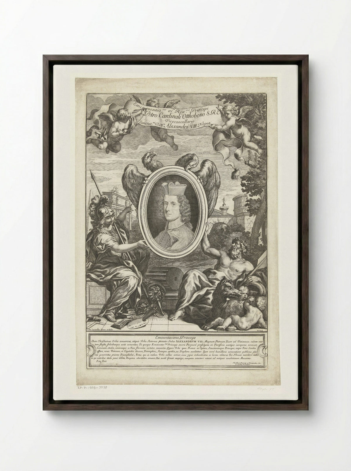 Portrait of Cardinal Pietro Ottoboni - Giovanni Giacomo de' Rossi - Framed Canvas Dark Wood