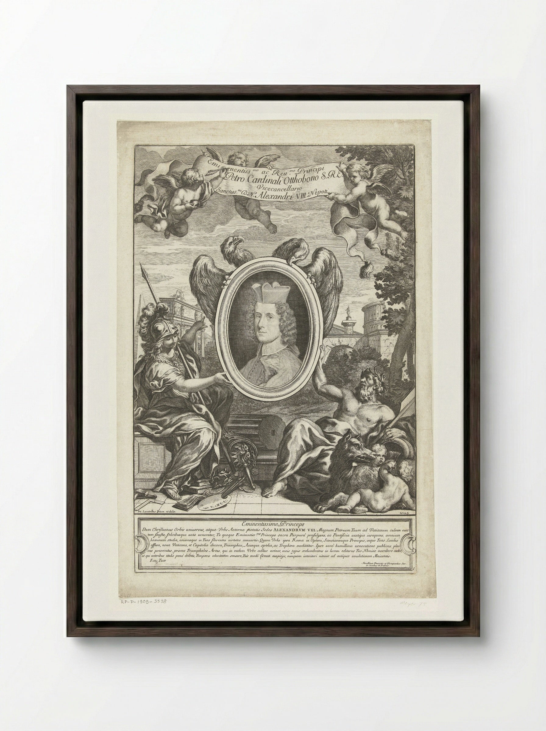 Portrait of Cardinal Pietro Ottoboni - Giovanni Giacomo de' Rossi - Framed Canvas Dark Wood