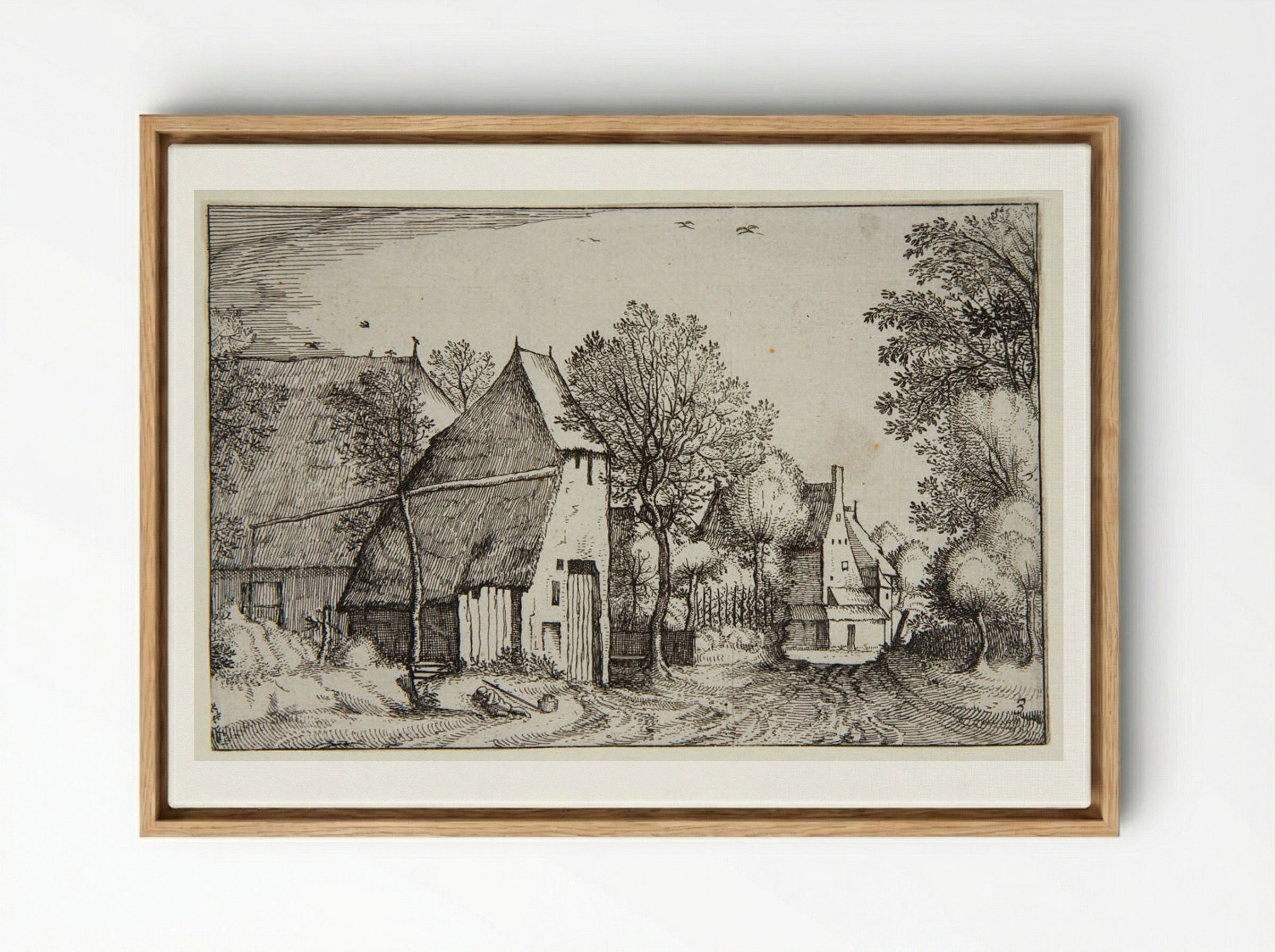 View of a Village with a Traveler Sleeping - Claes Jansz. Visscher - Framed Canvas Wood