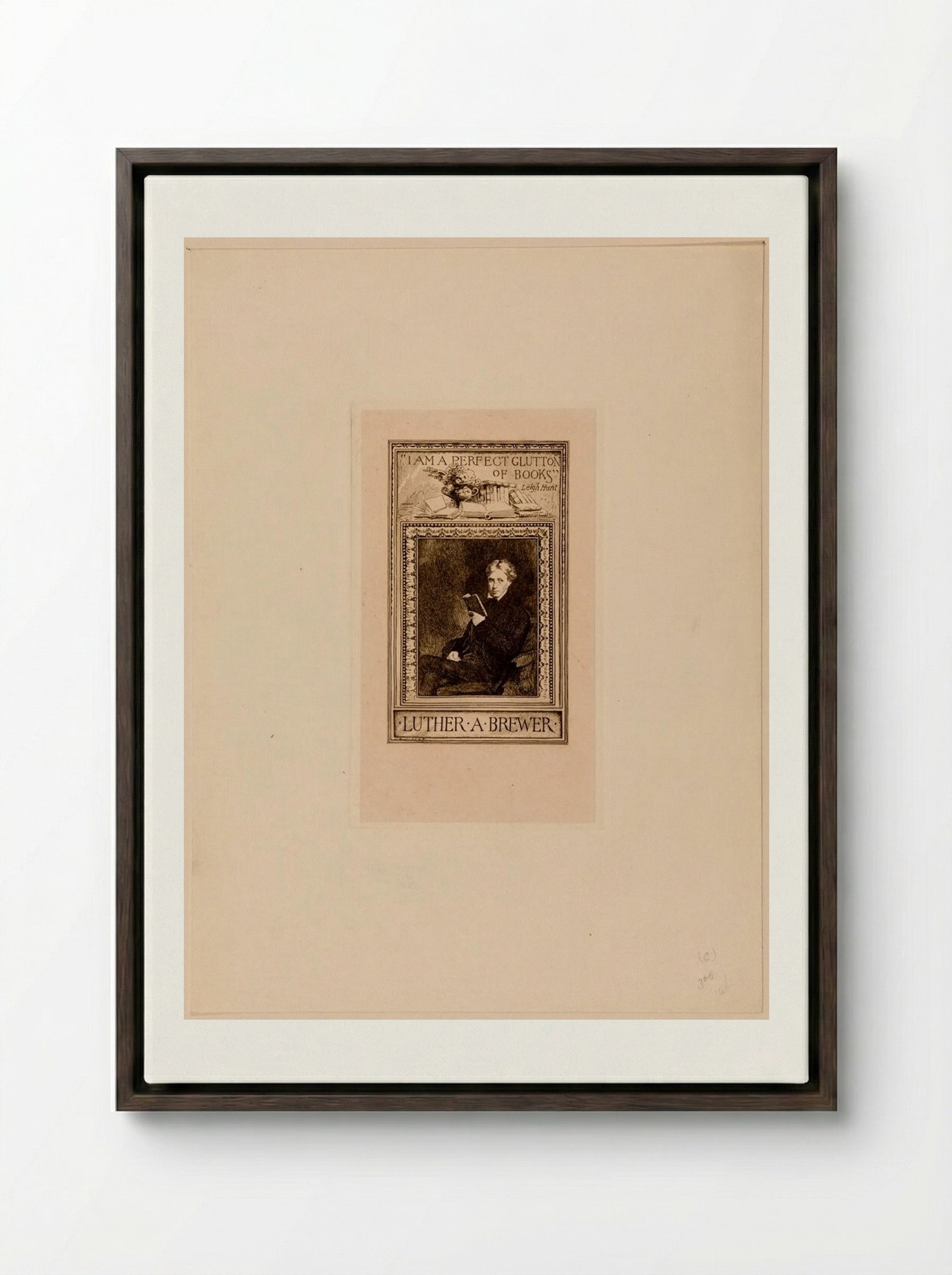 Bookplate of Luther A. Brewer - Sidney L. Smith - Framed Canvas Dark Wood