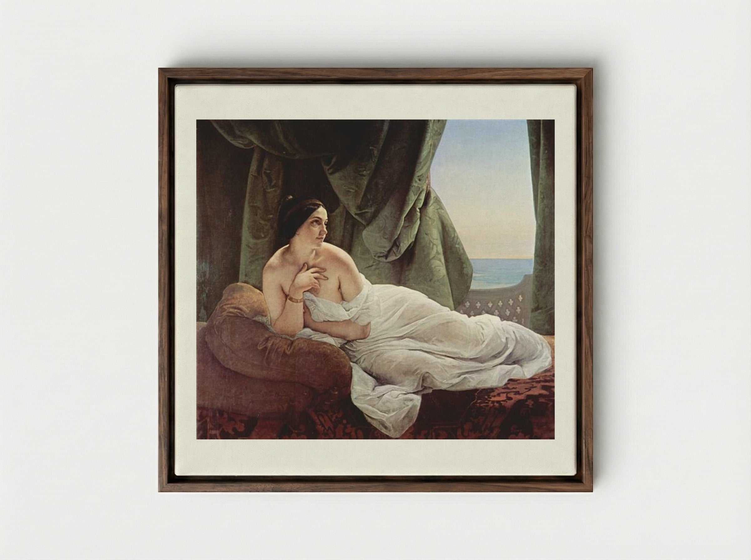 Reclining Odalisque - Francesco Hayez - Framed Canvas Dark Wood