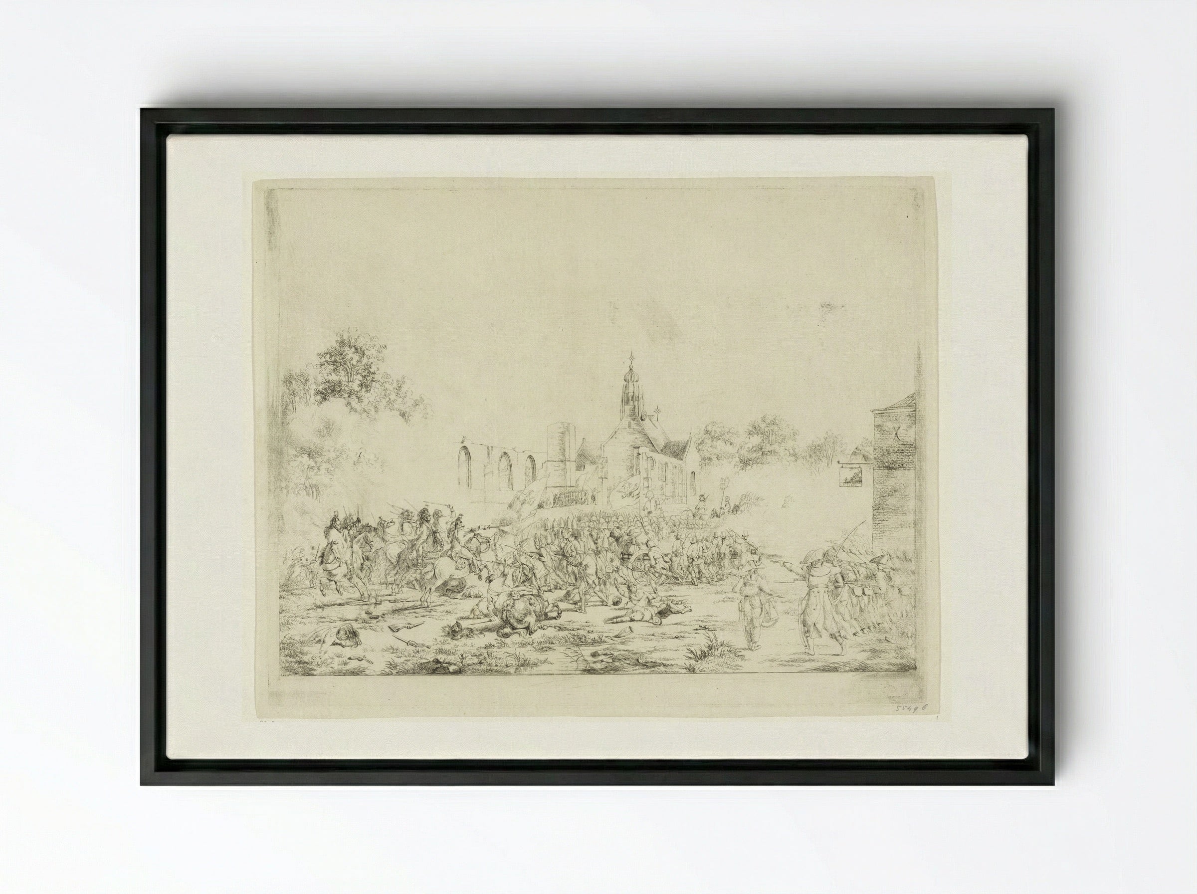 Slag bij Bergen, 19 september 1799 - Pieter Gerardus van Os - Framed Canvas Black