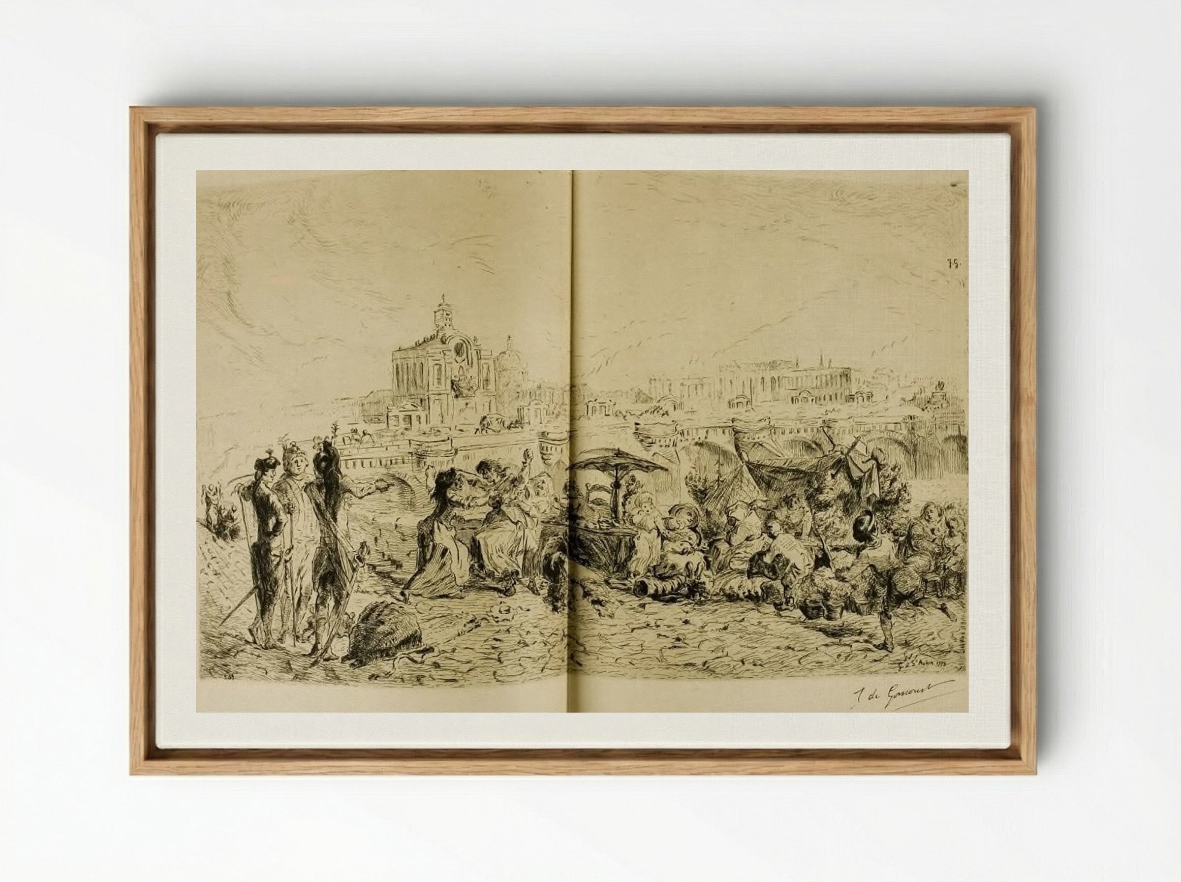 The Pont Neuf and the Samaritaine in 1775 - Jules de Goncourt - Framed Canvas Wood