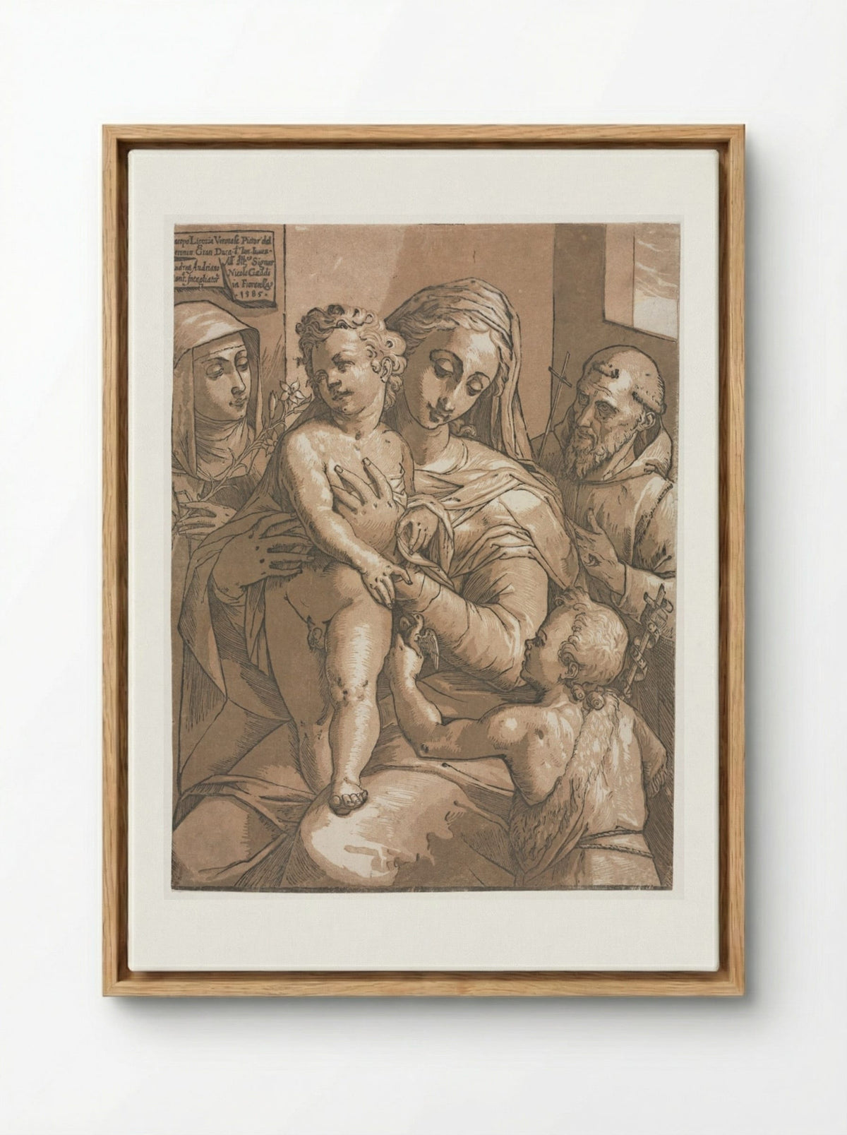 Virgin and Child with St. John, St. Catherine of Siena and St. Francis - Andrea Andreani - Framed Canvas Wood