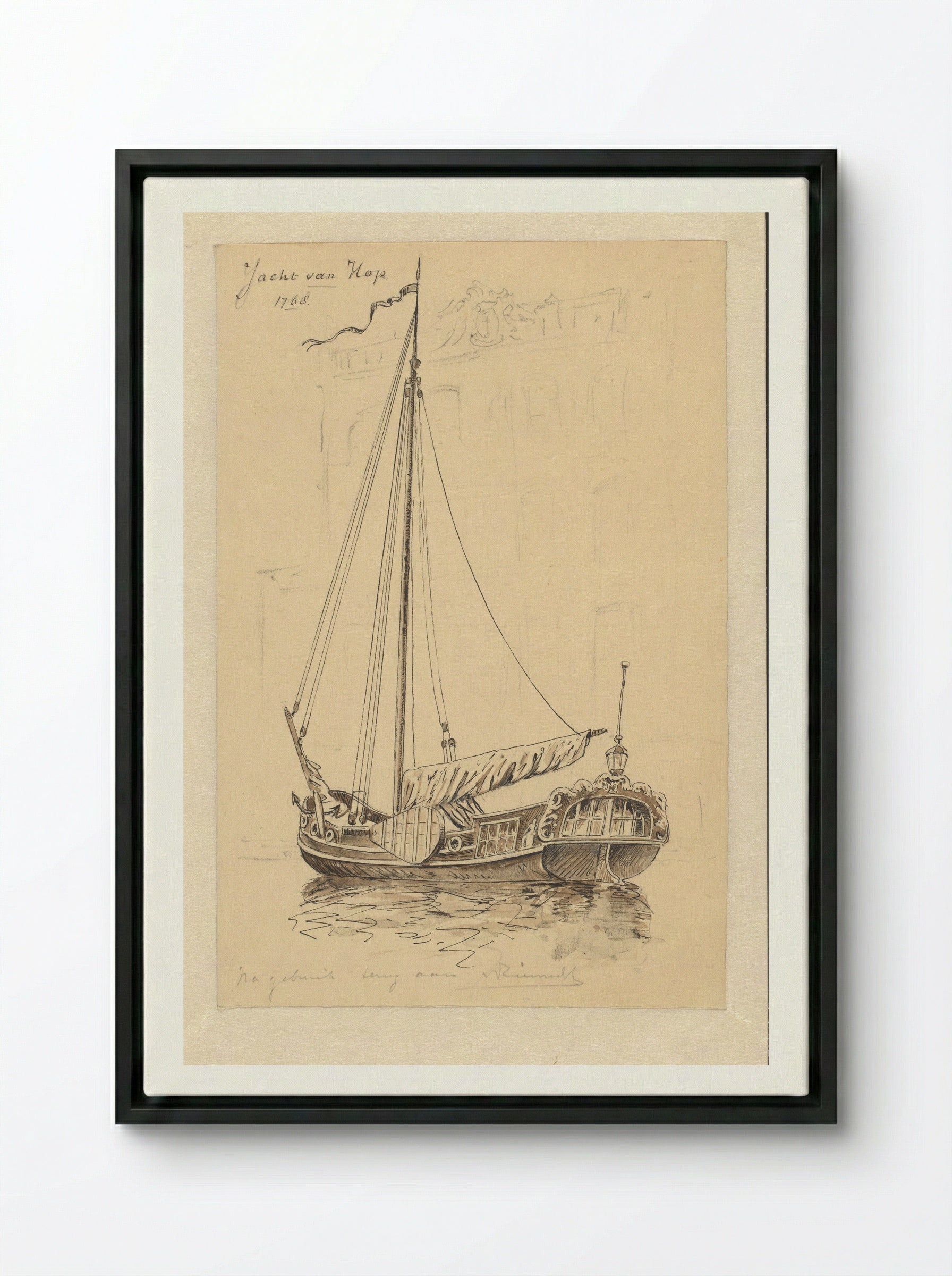 Yacht van Hop - Jan Hoynck van Papendrecht - Framed Canvas Black