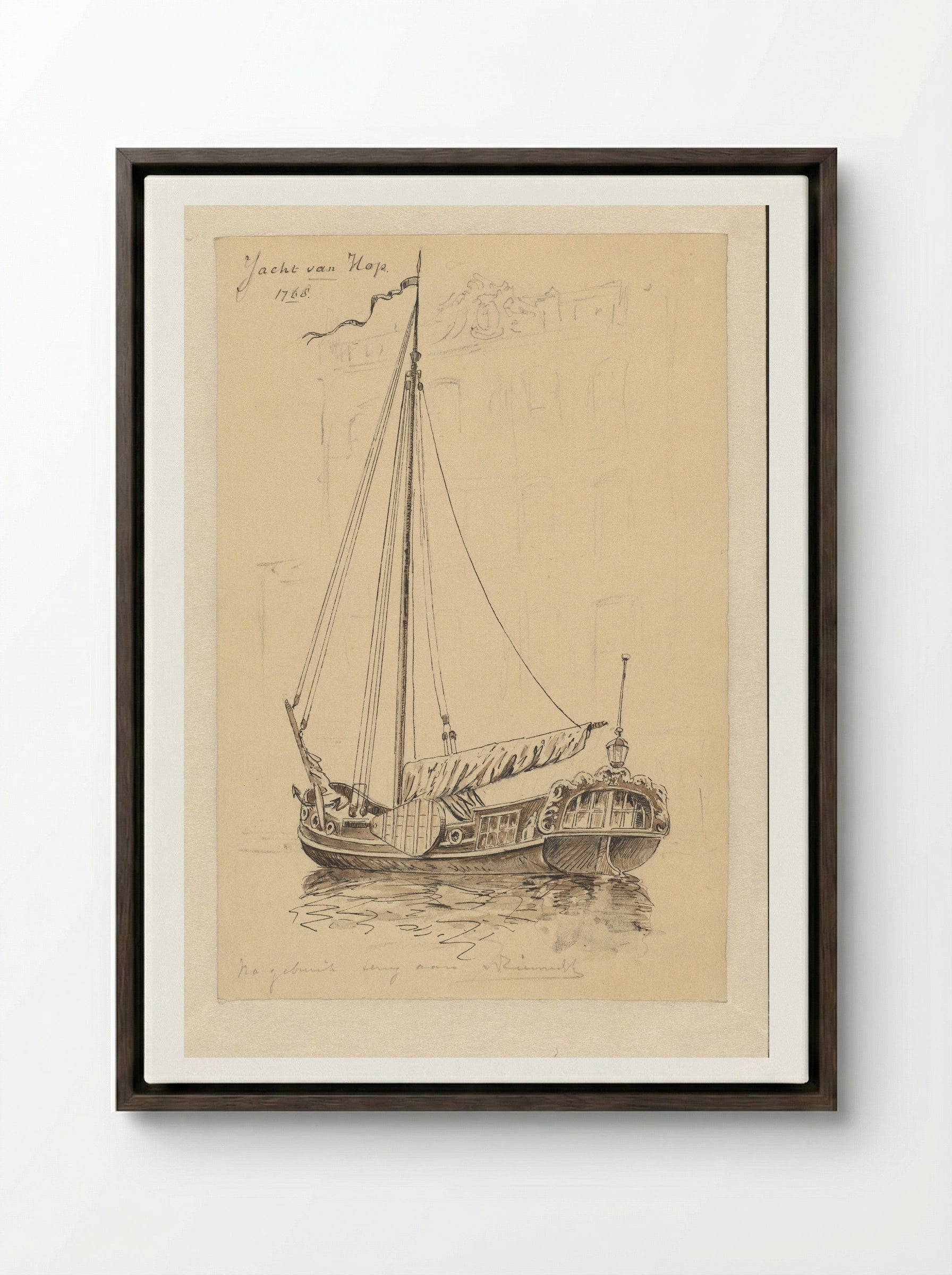 Yacht van Hop - Jan Hoynck van Papendrecht - Framed Canvas Dark Wood