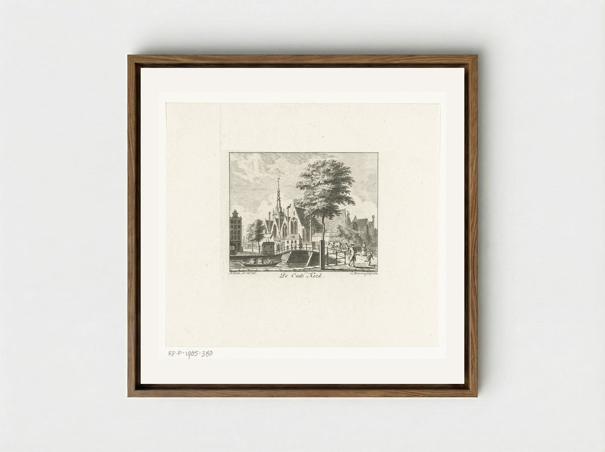 Stadsgezicht met Oude Kerk te Amsterdam - Cornelis Brouwer - Framed Canvas Wood