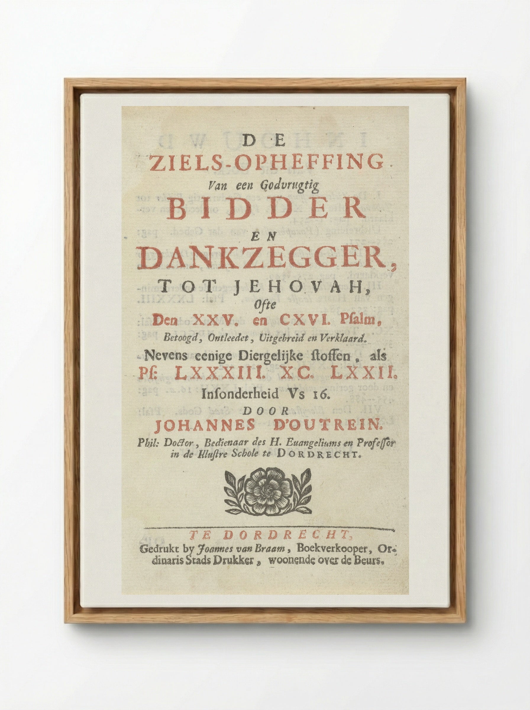 Title Page for De ziels-opheffing - Arnold Houbraken - Framed Canvas Wood