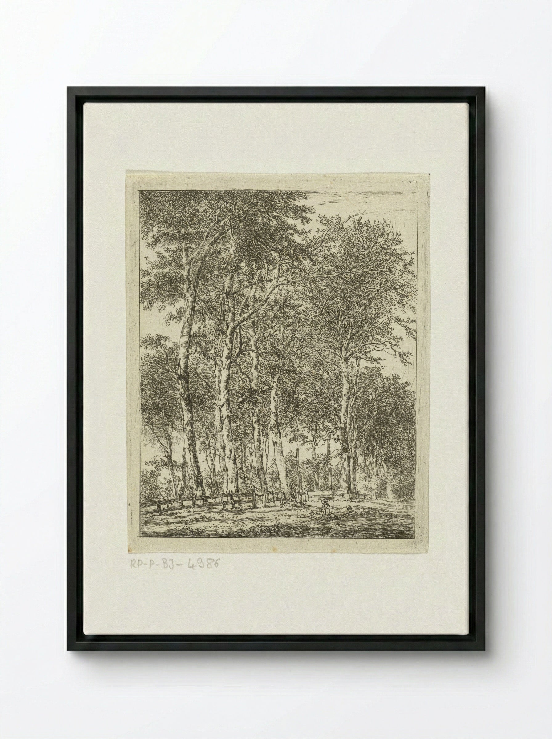 Rustende figuren bij hoge bomen - Hermanus van Brussel - Framed Canvas Black