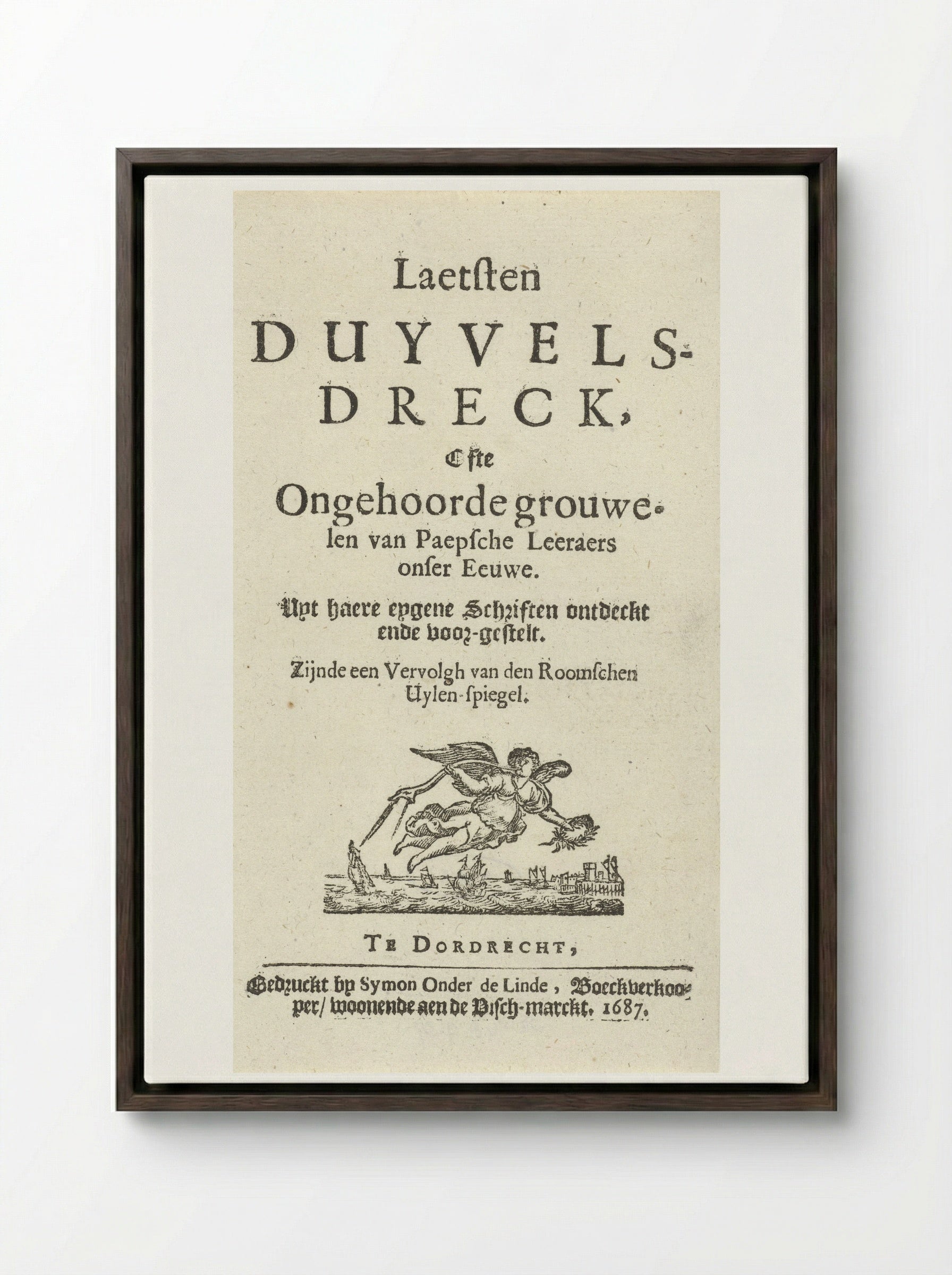 Title Page for J. Lydius, Laetsten duyvels-dreck - Arnold Houbraken - Framed Canvas Dark Wood