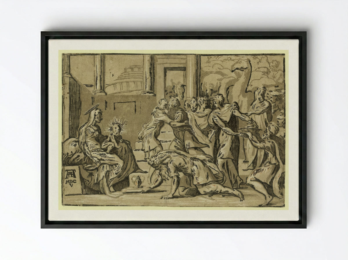 Adoration of the Magi - Andrea Andreani - Framed Canvas Black