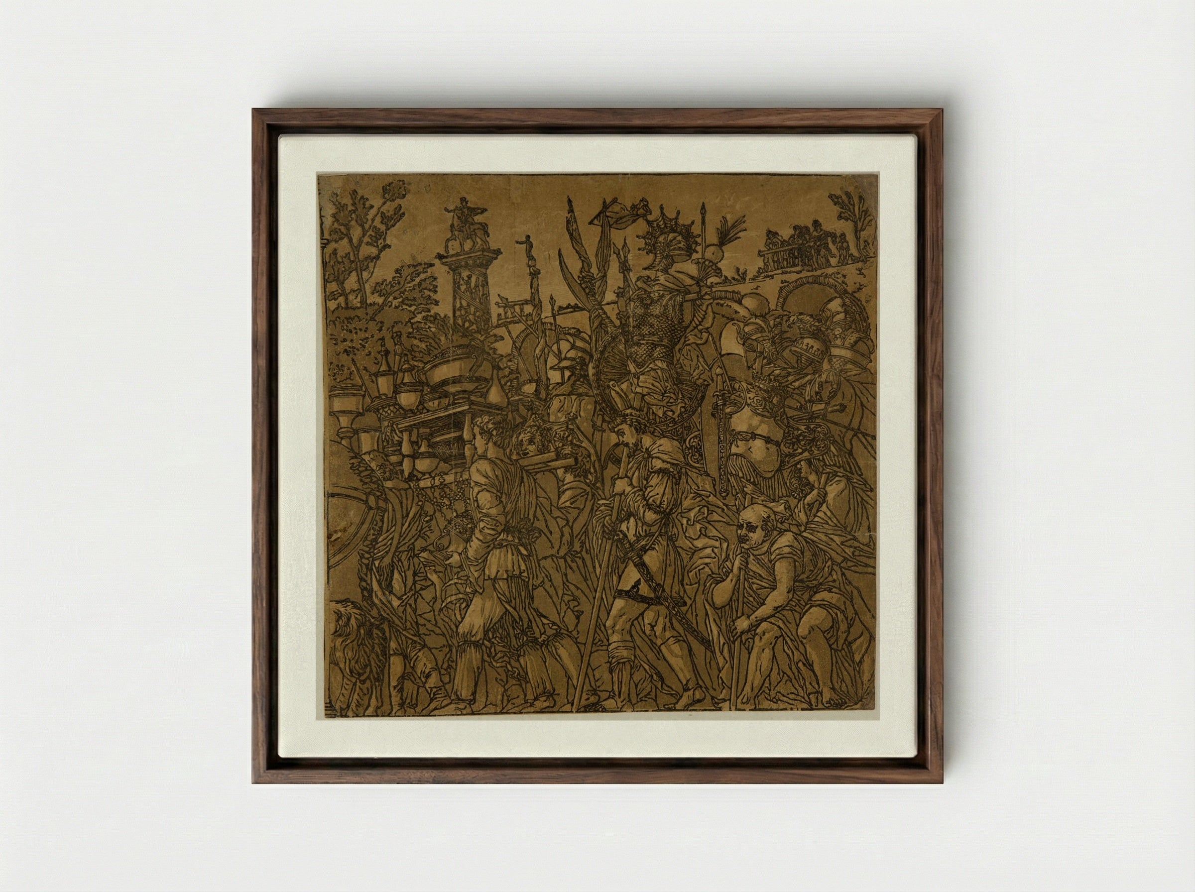 Triumph with Men Carrying Vases and Trophies - Andrea Andreani - Framed Canvas Dark Wood