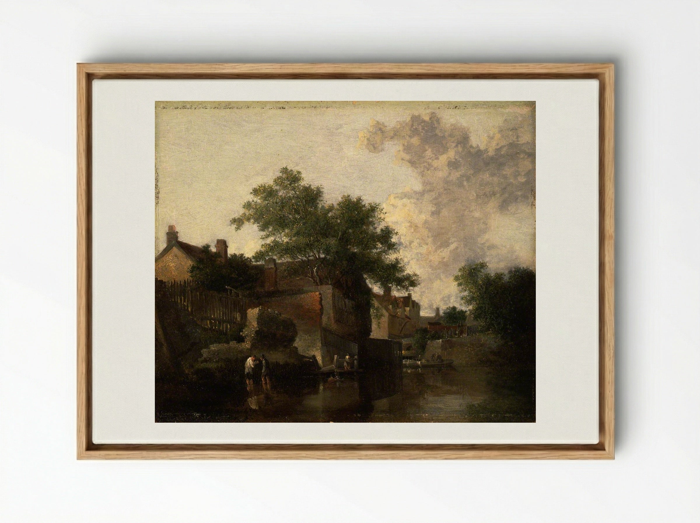 New Mills, Norfolk: Men Wading - John Crome - Framed Canvas Wood