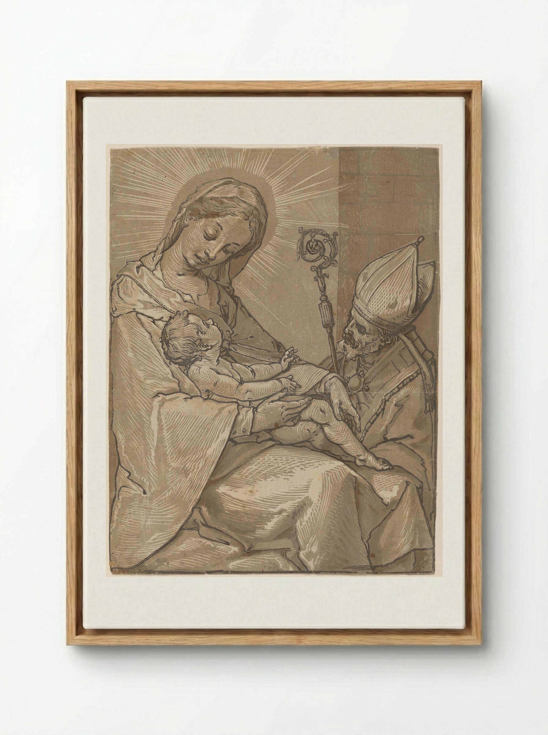 Madonna and Child with a Bishop - Andrea Andreani - Framed Canvas Wood