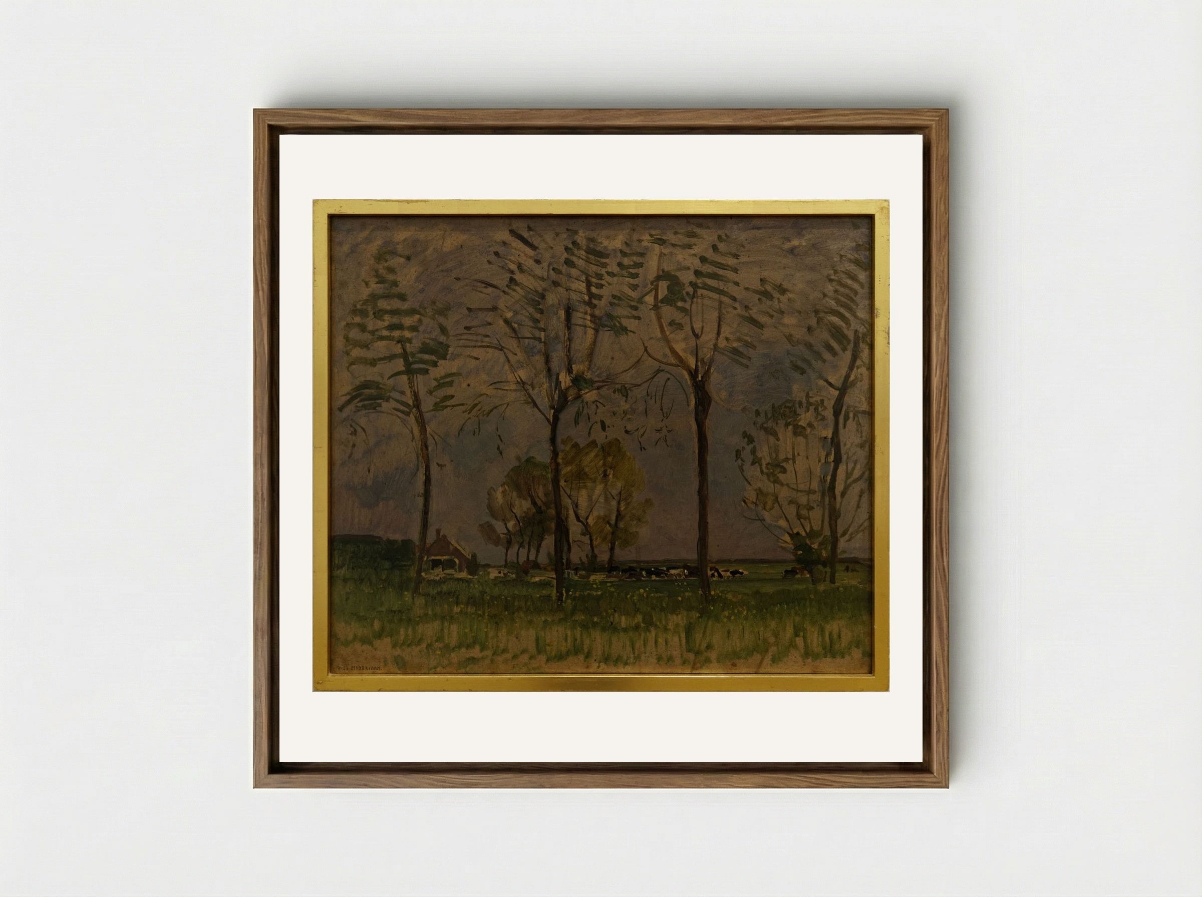 Field with Young Trees in the Foreground - Piet Mondrian - Framed Canvas Wood