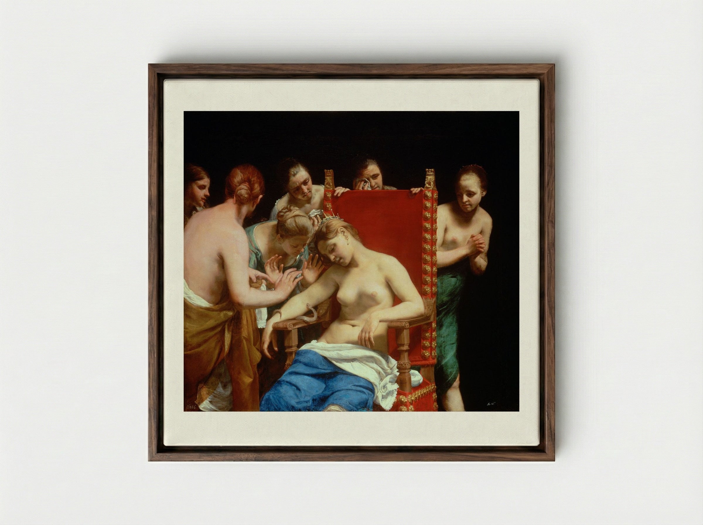 The Death of Cleopatra - Guido Cagnacci - Framed Canvas Dark Wood