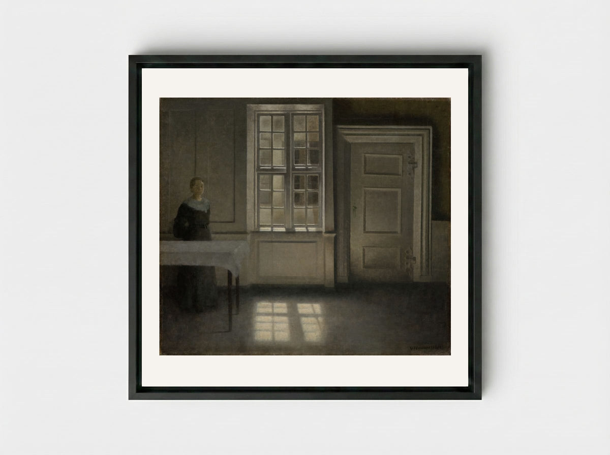Strandgade, Sunshine - Vilhelm Hammershøi - Framed Canvas Black