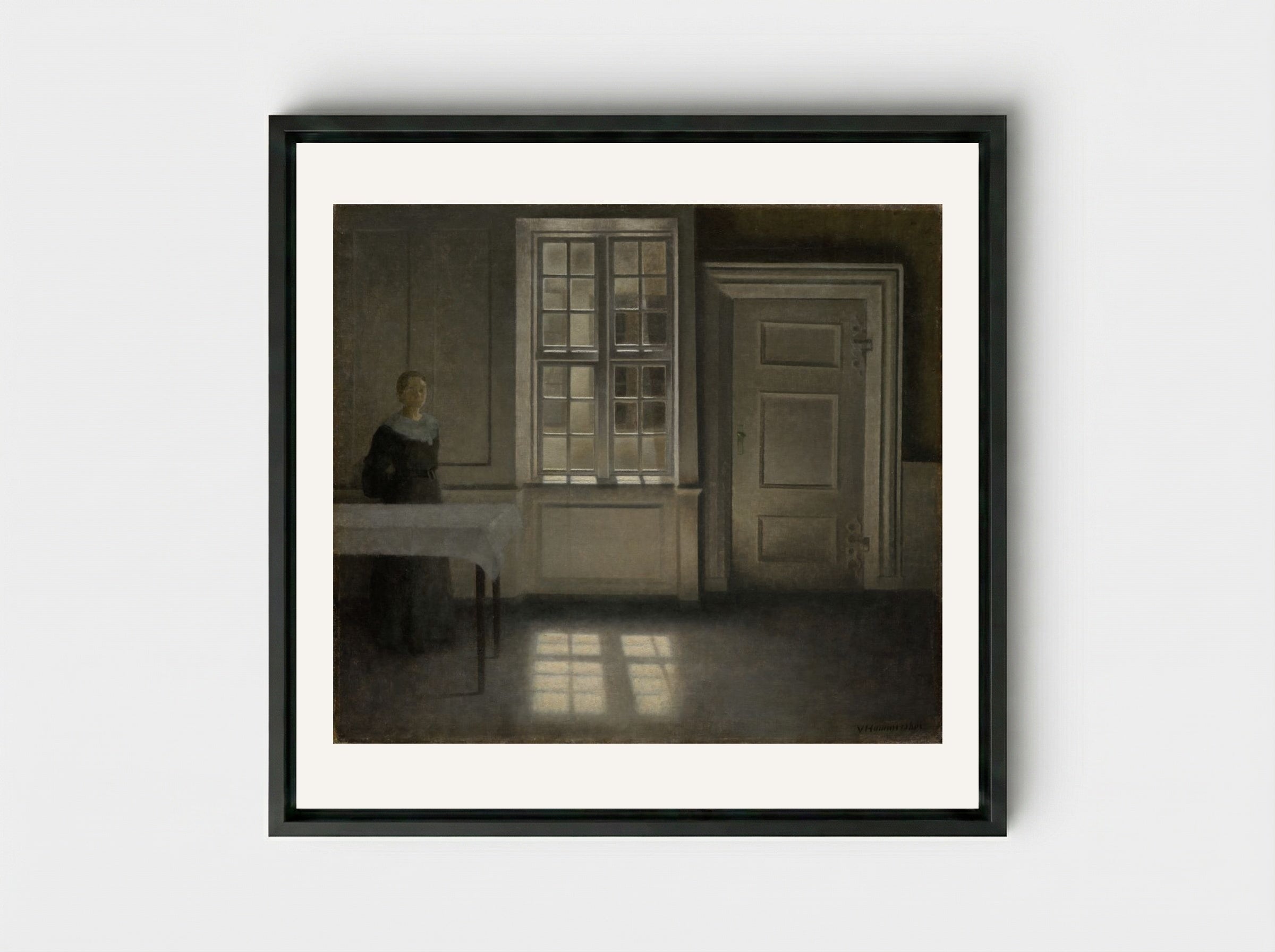 Strandgade, Sunshine - Vilhelm Hammershøi - Framed Canvas Black