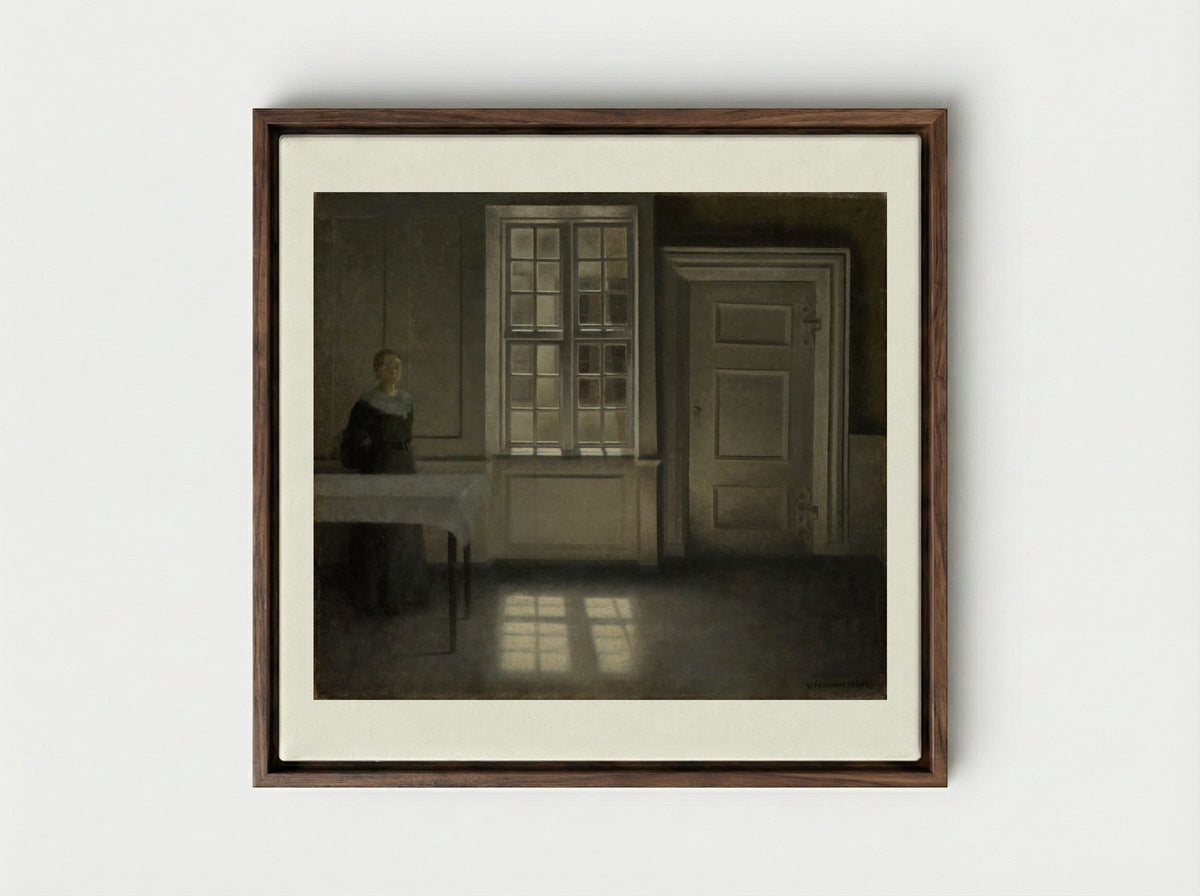 Strandgade, Sunshine - Vilhelm Hammershøi - Framed Canvas Dark Wood