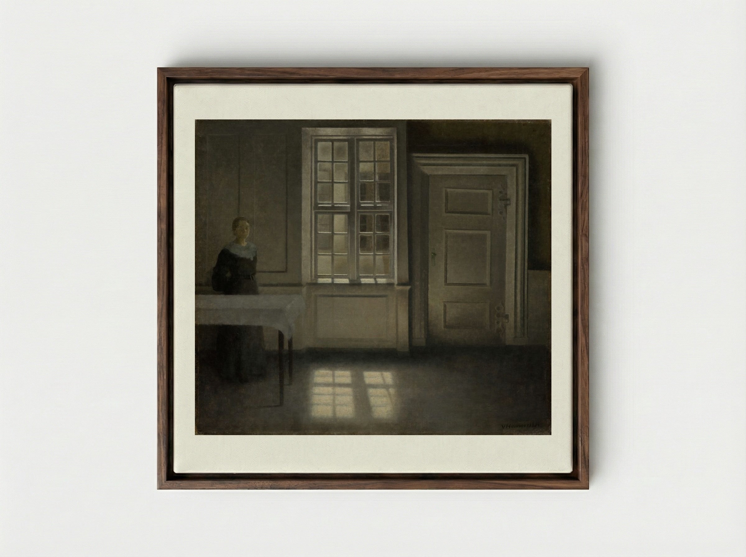 Strandgade, Sunshine - Vilhelm Hammershøi - Framed Canvas Dark Wood